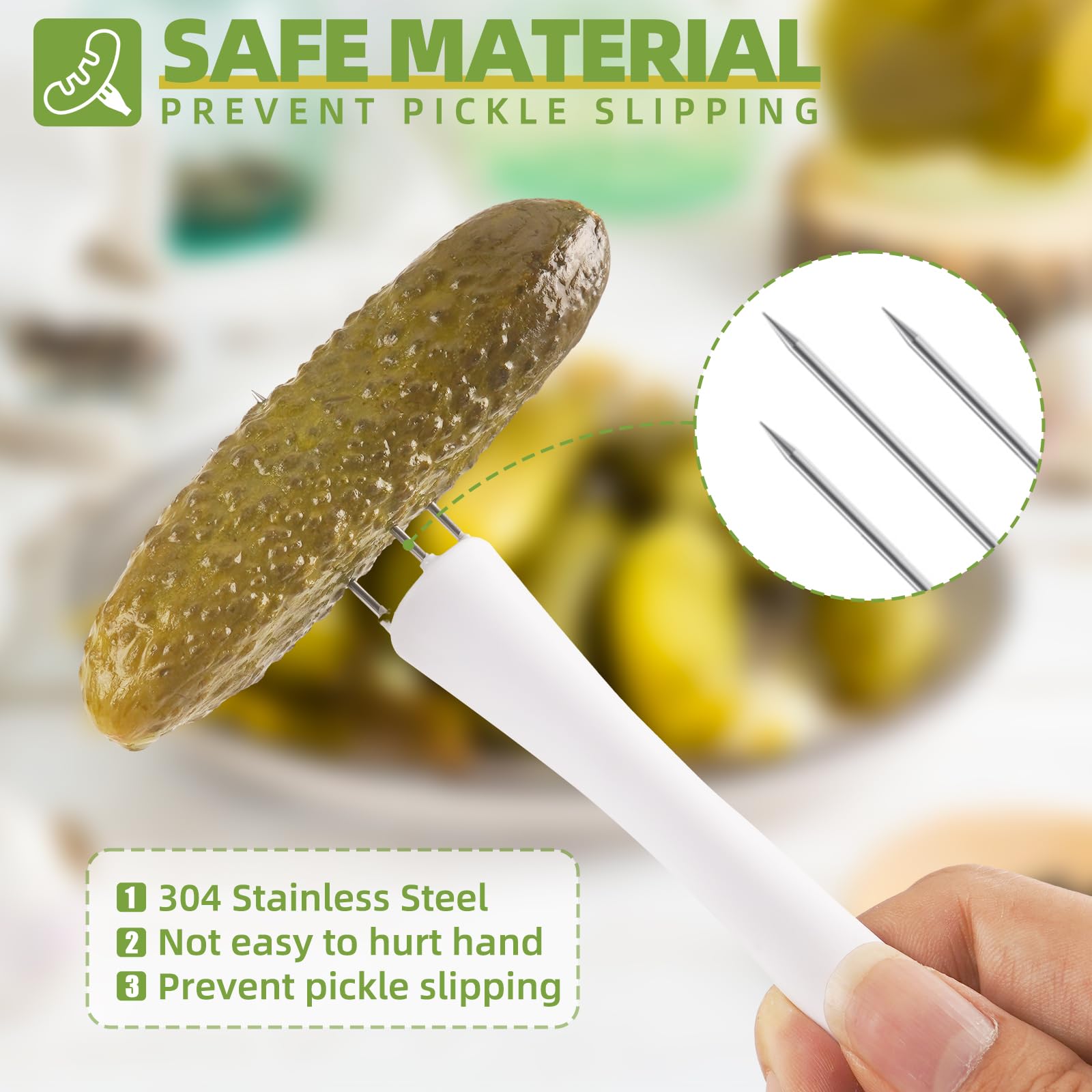 Gurkengabel, 2 Stück, Gurken-Werkzeug-Sets, Pickle Grabber Gabel für das Glas, Küche, Gurkengabel, 304 Edelstahl, Gurkengreifer, Pickle Picker, Geschenke, geeignet für Oliven, Grün, klein