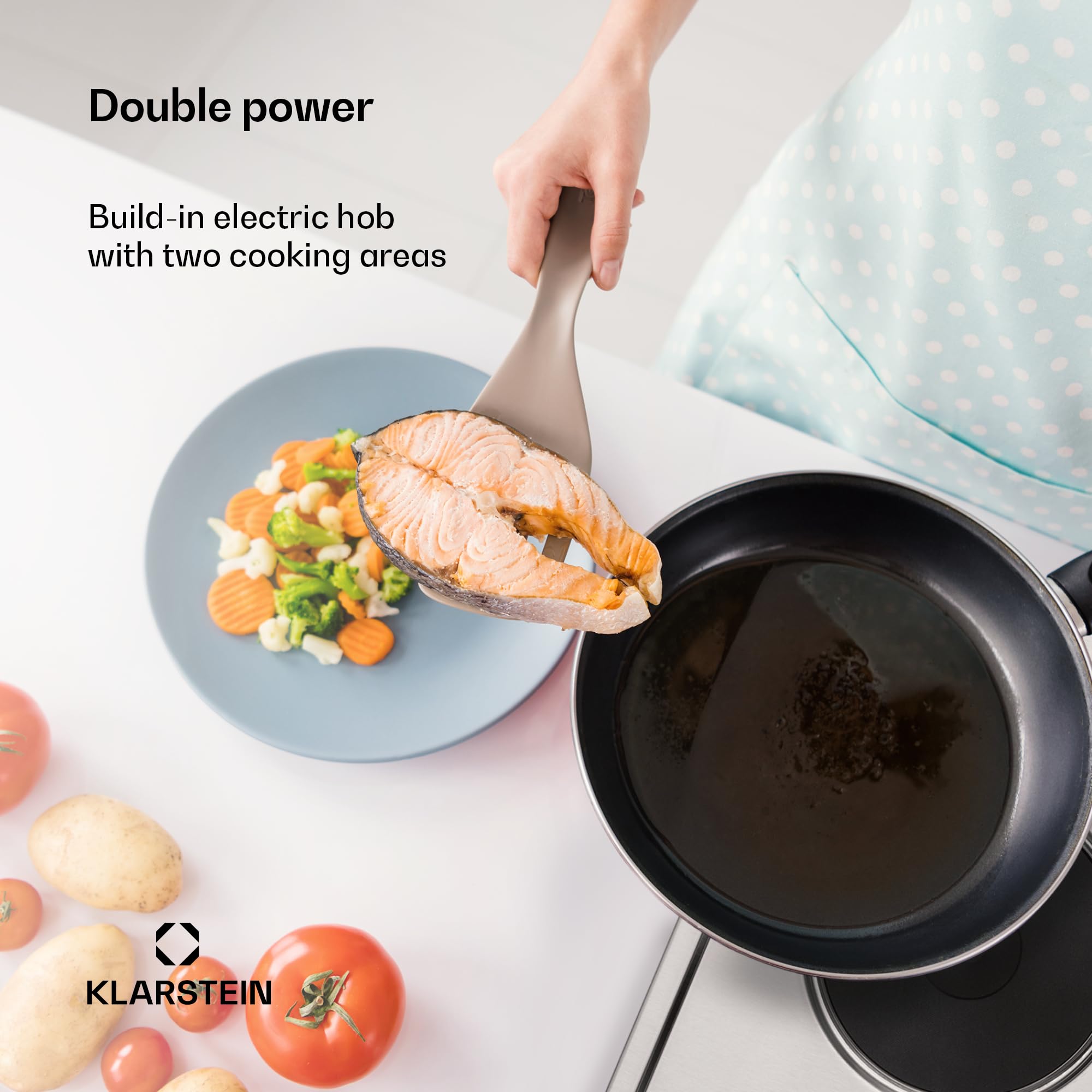 Klarstein Appetito Płyta grzejna do zabudowy, Wskaźnik ciepła resztkowego, Pokrętła, 6 stopni mocy, Elektryczna, Płyty grzejne, Stal nierdzewna, 2 płyty/strefy, 3000 W, srebrna