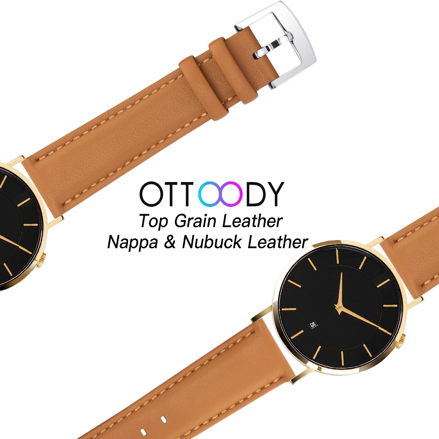 OTTOODY Leather Watch Bands Strap Quick Release, Elegant & Soft Top Grain Genuine Leather Watch band for Men Women, 22mm 21mm 20mm 18mm 16mm Replacement Straps for Watch & Smartwatch