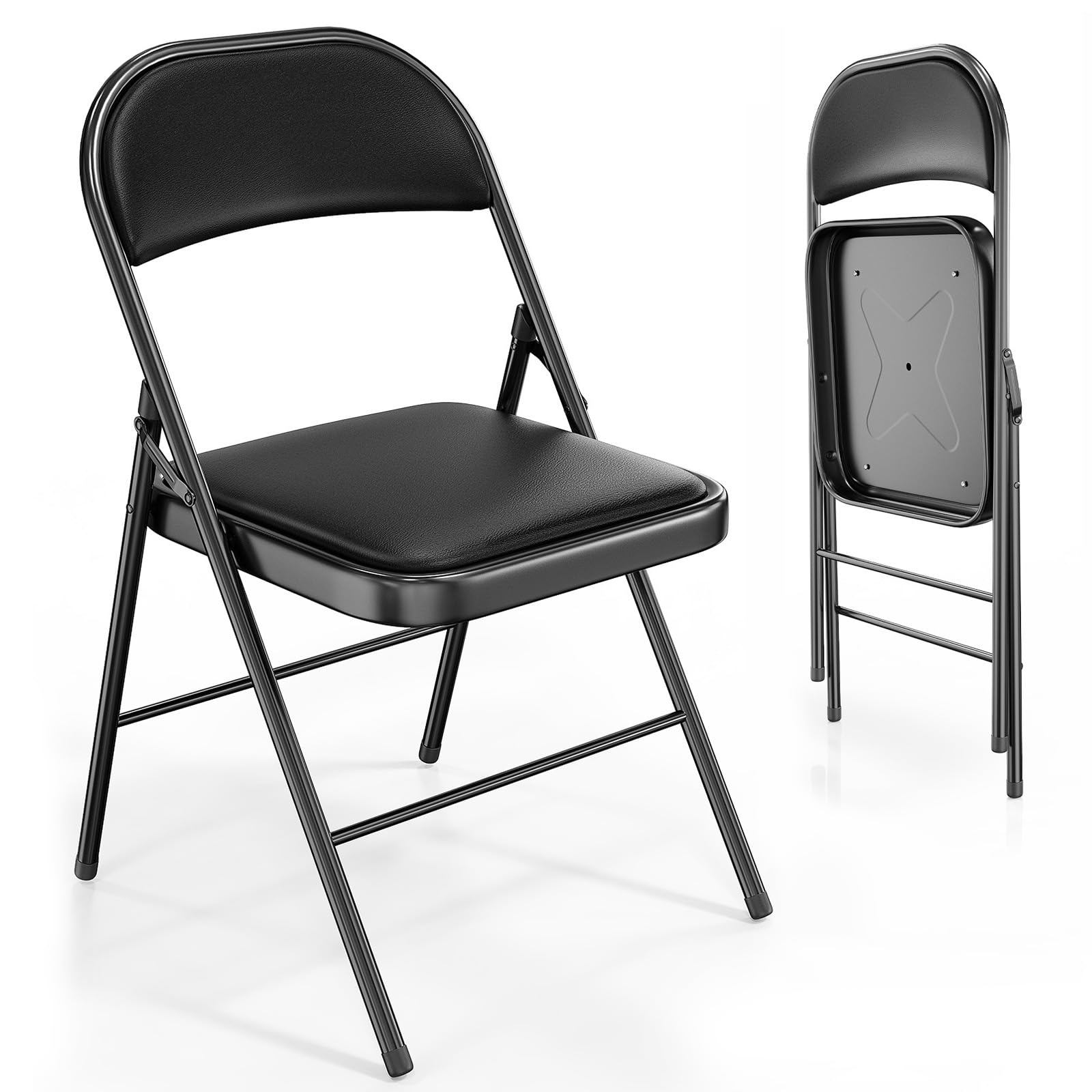 VINGLI Folding Chair, PU Padded Foldable Chair with Steel Frame, Black โ image 1
