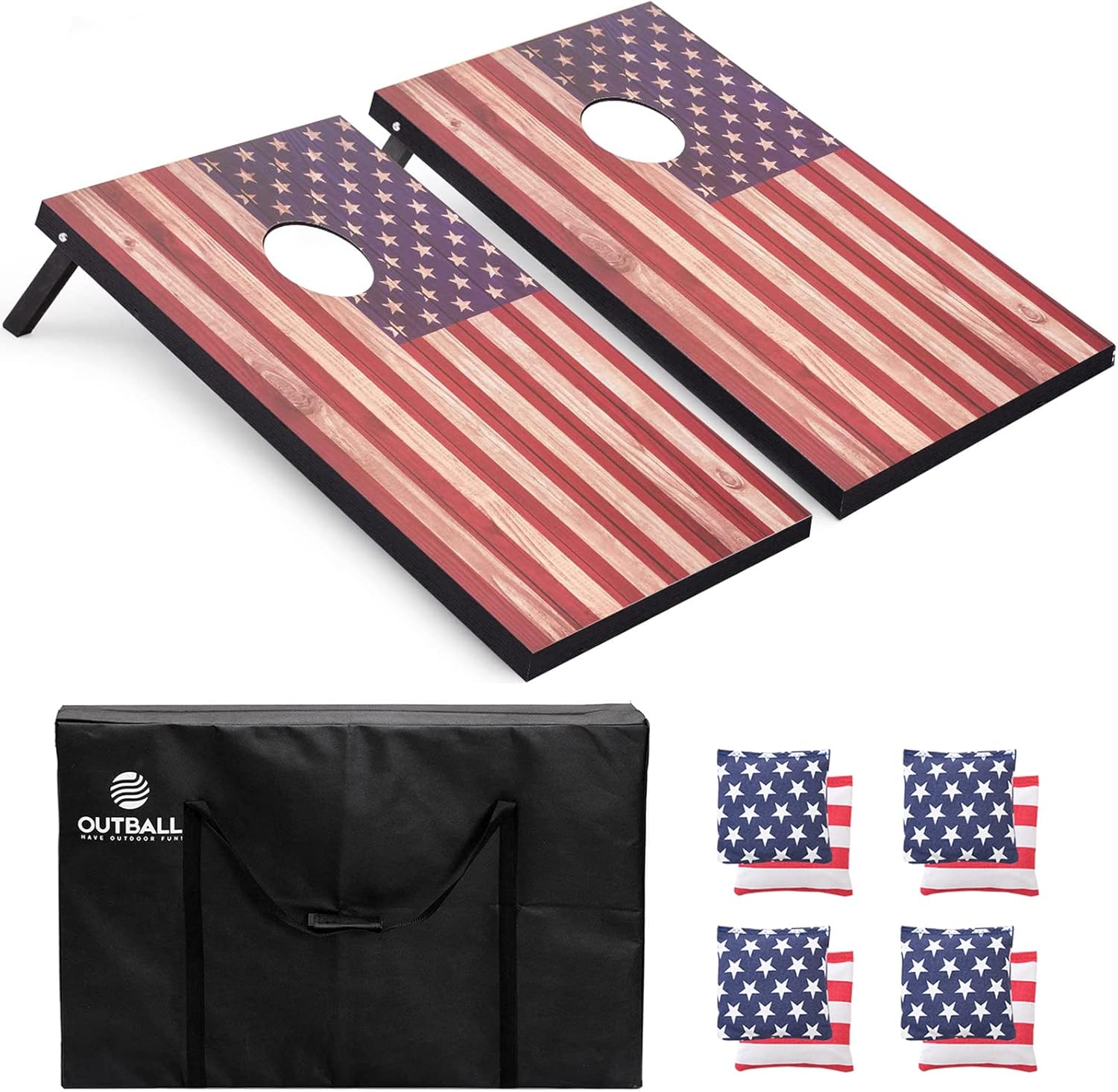 Cornhole Set 4x2 and 3X2 Regulation Size Corn Holes Sets with Carrying Bags & 8 Bean Bags Cornhole Boards Bean Toss Games for Adults Family Outdoor Beach Lawn Outside Backyard Games American Flag 3’x2’
