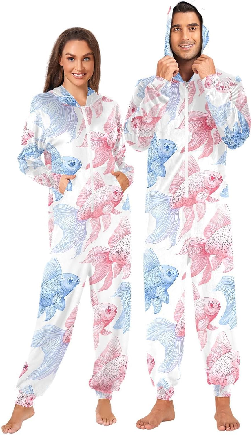 Fish Pink Adult Onesie Pajamas Novelty One Piece Costume Sleepwear Jumpsuits Matching PJS