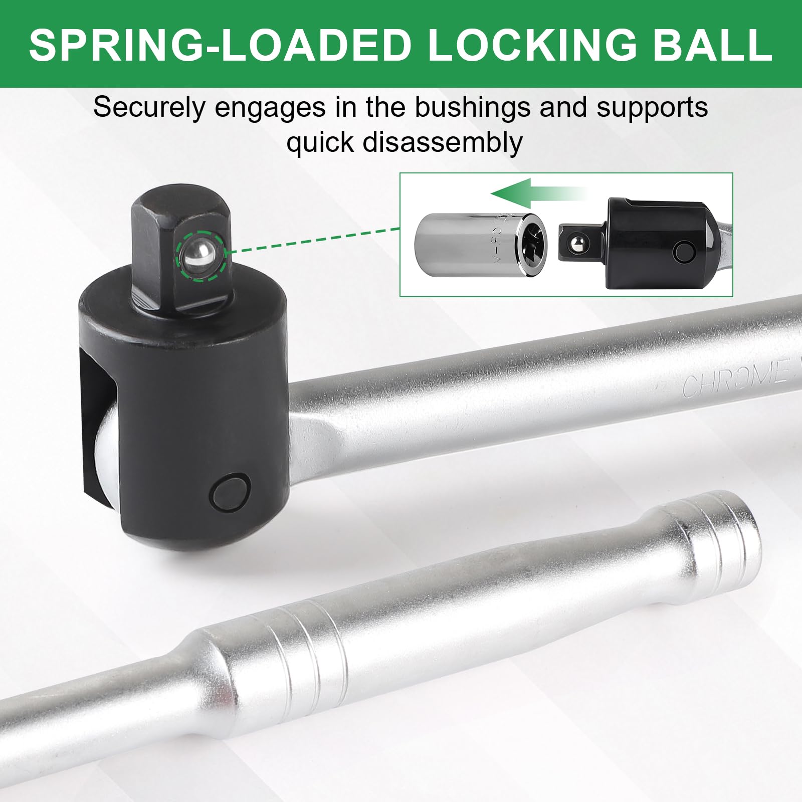 Mango Articulado 1/2 Longitud 600mm, Llave Articulada Rompedora con Cabeza Flexible de 240°, Carraca Articulada 1/2 para Reparaciones de Automóviles, Sustitución de Neumáticos, Plata
