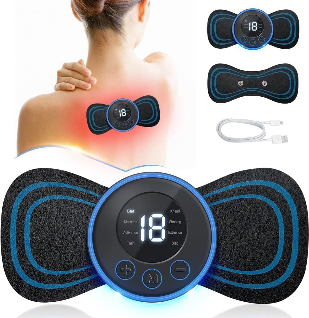 Groovs Body Massager Machine for Pain Relief Wireless Massager 8 Mode & 19 Strength Level EMS Massager Mini Massager Butterfly Massager for Shoulder Legs Massage Neck Massager Back Massager