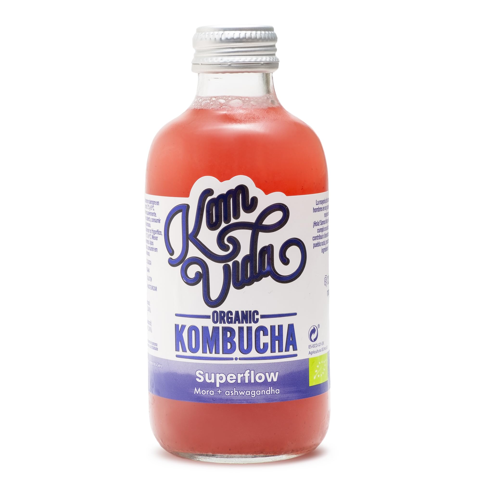 Komvida Kombucha Pack 12x250ml - Bebida Ecológica de Té fermentado, Probióticos Naturales, Sin Azúcares Añadidos - Sabor Superflow