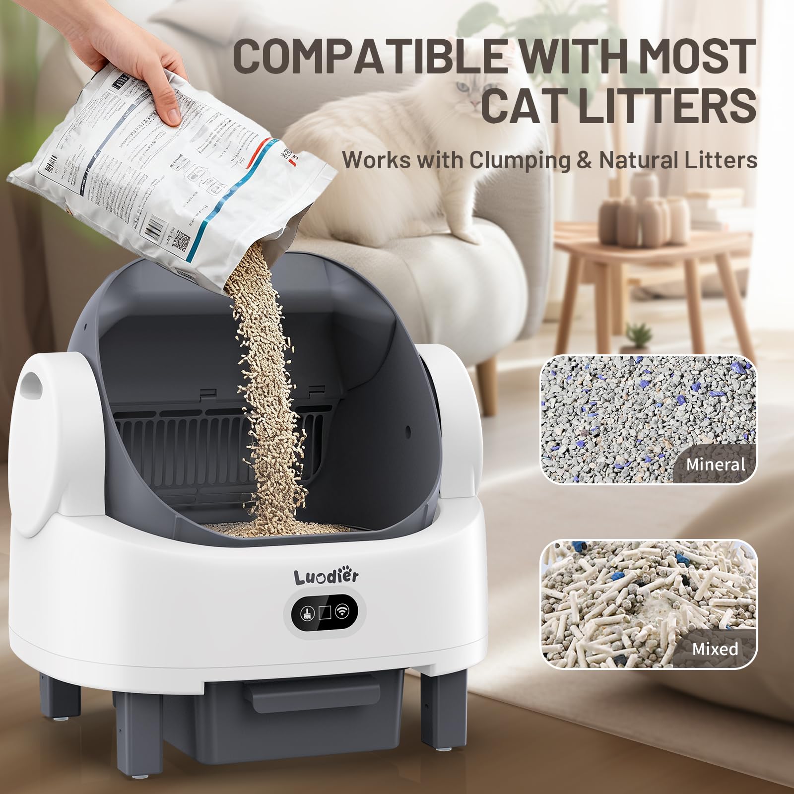 Self Cleaning Litter Box, Multiple Smart Safety Sensor, Open Top Automatic Litter Box, Large Capacity Multiple Cats, with APP Control/1 Trash Bag/1 Litter Mat, Cat Litter Box Automatic Cleaning - image 6