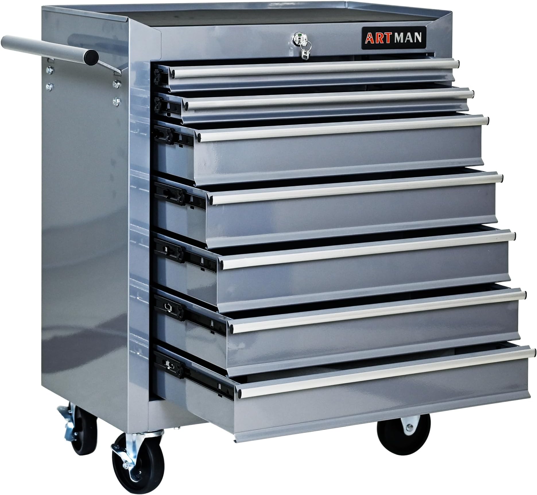 Rolling Tool Chest with 7-Drawer Tool Box with Wheels Multifunctional Tool Cart Mechanic Tool Storage Cabinet for Garage, Warehouse, Workshop, Repair Shop (Silver)