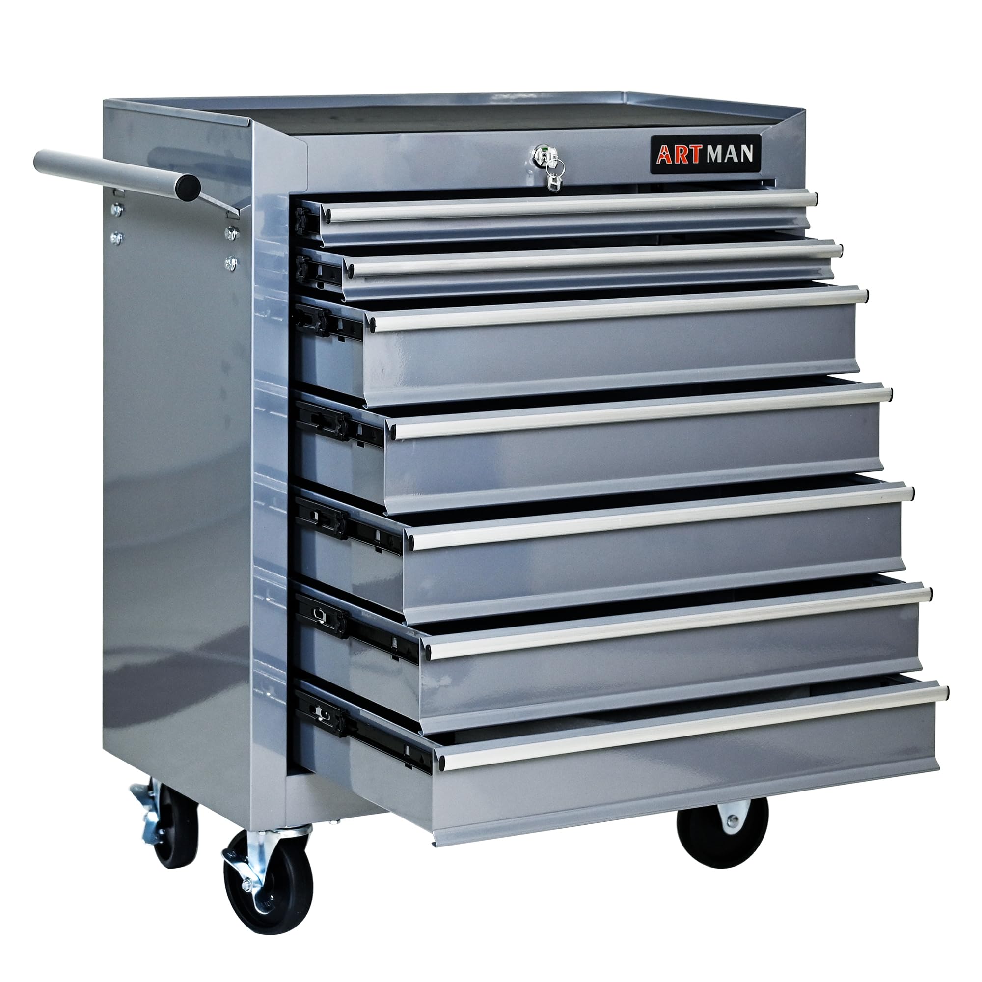 Rolling Tool Chest with 7-Drawer Tool Box with Wheels Multifunctional Tool Cart Mechanic Tool Storage Cabinet for Garage, Warehouse, Workshop, Repair Shop (Silver)
