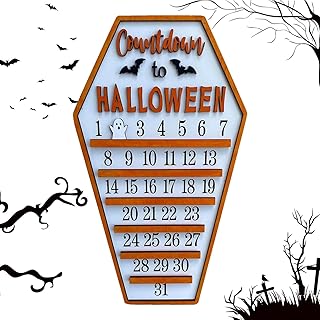 Cambbiy Halloween Countdown Advent Calendar,Advent Calendar for Halloween - Coffin Shape Countdown Calendars, Wooden Crafts, Halloween Party Supplies