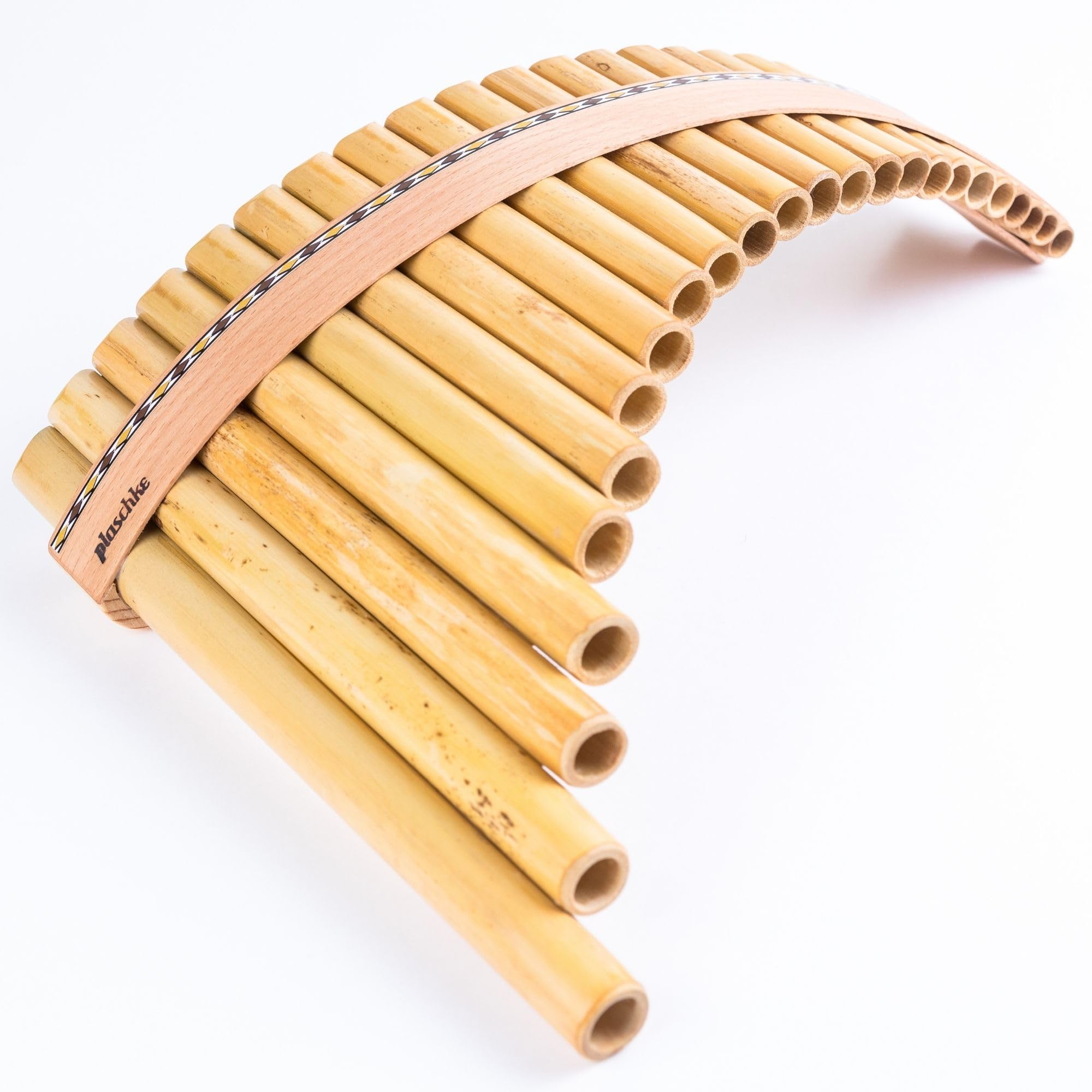 Plaschke - Flûte de pan en bambou - Avec 20 tubes, Do majeur, lanières en bois, étui et livret - Fabriquée à la main - Instruments du Tyrol du Sud / Italie
