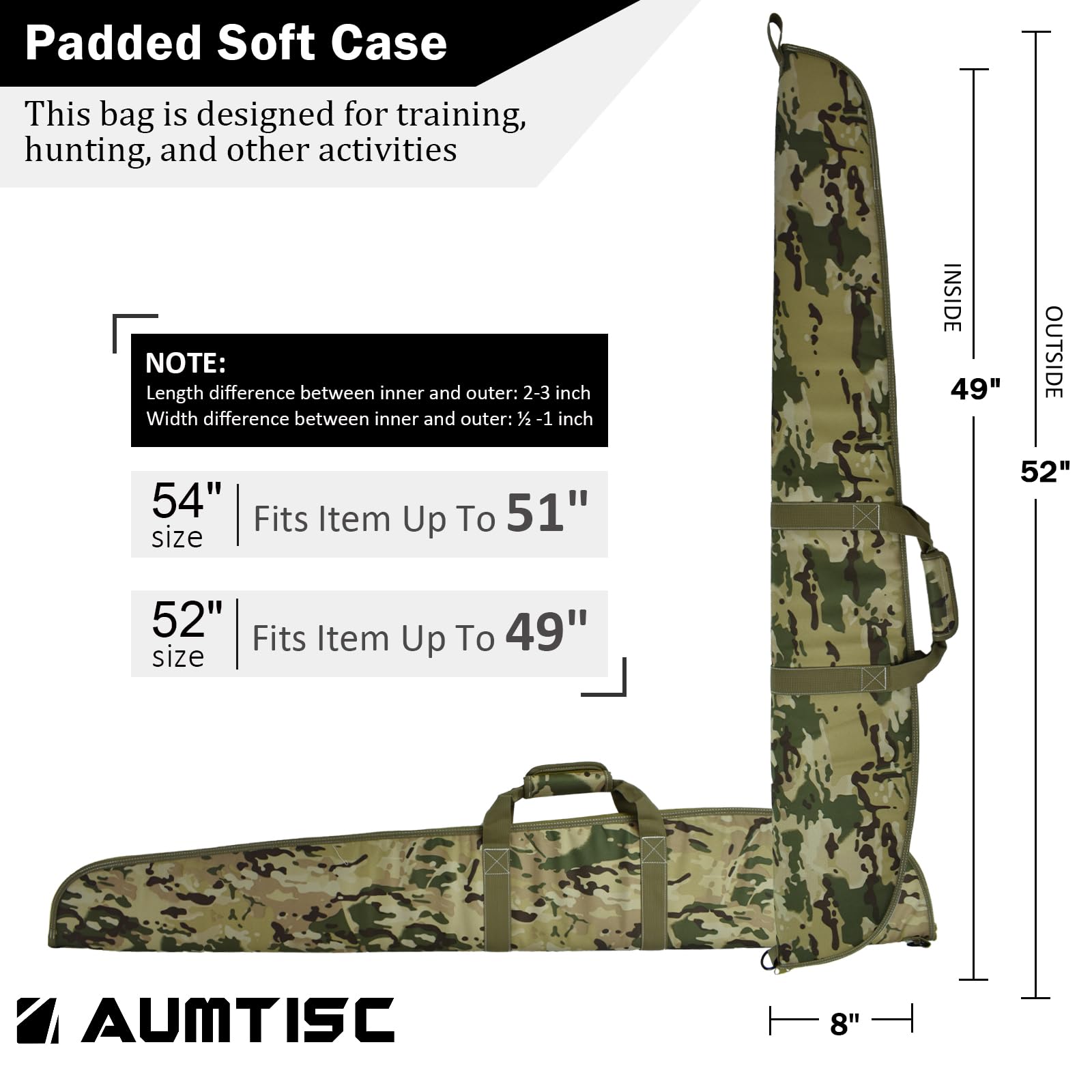 AUMTISC Maleta Rifle Escopeta, Estuche Transporte Armas Largas, Caza Tiro, Espuma Acolchada