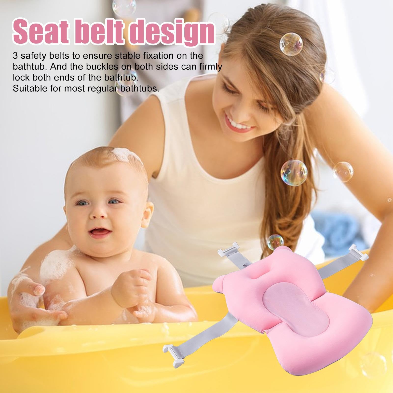 Cojín De Baño Para Recién Nacido, Alfombrilla De Baños Acolchada Antideslizante, Almohada Con Soporte Adaptable Con Hebillas Y 3 Cinturones De Seguridad, Articulo Para Baño Del Bebé En Hogar — view 7