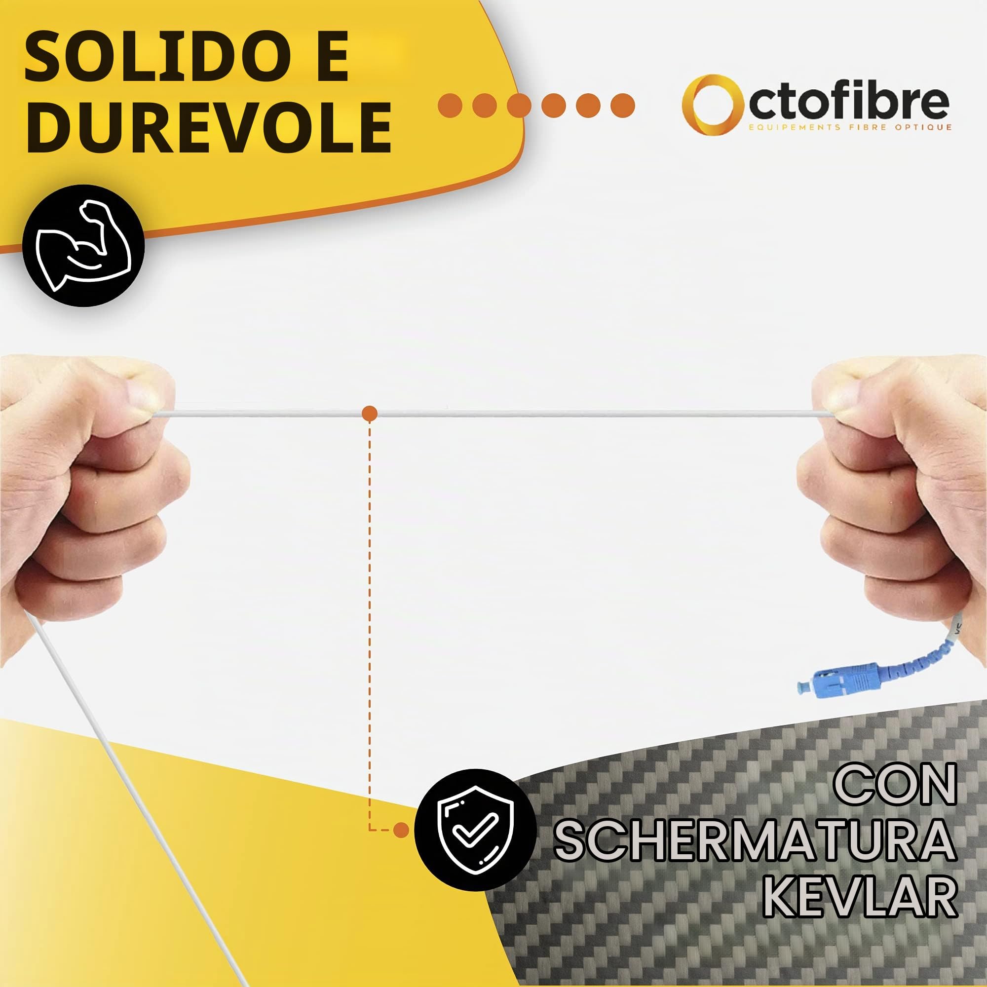 Cavo in fibra ottica Freebox - 50 m - Rinforzato con schermatura Kevlar - Prolunga/giarrettiere in fibra ottica - SC APC a SC UPC - Garanzia 10 anni
