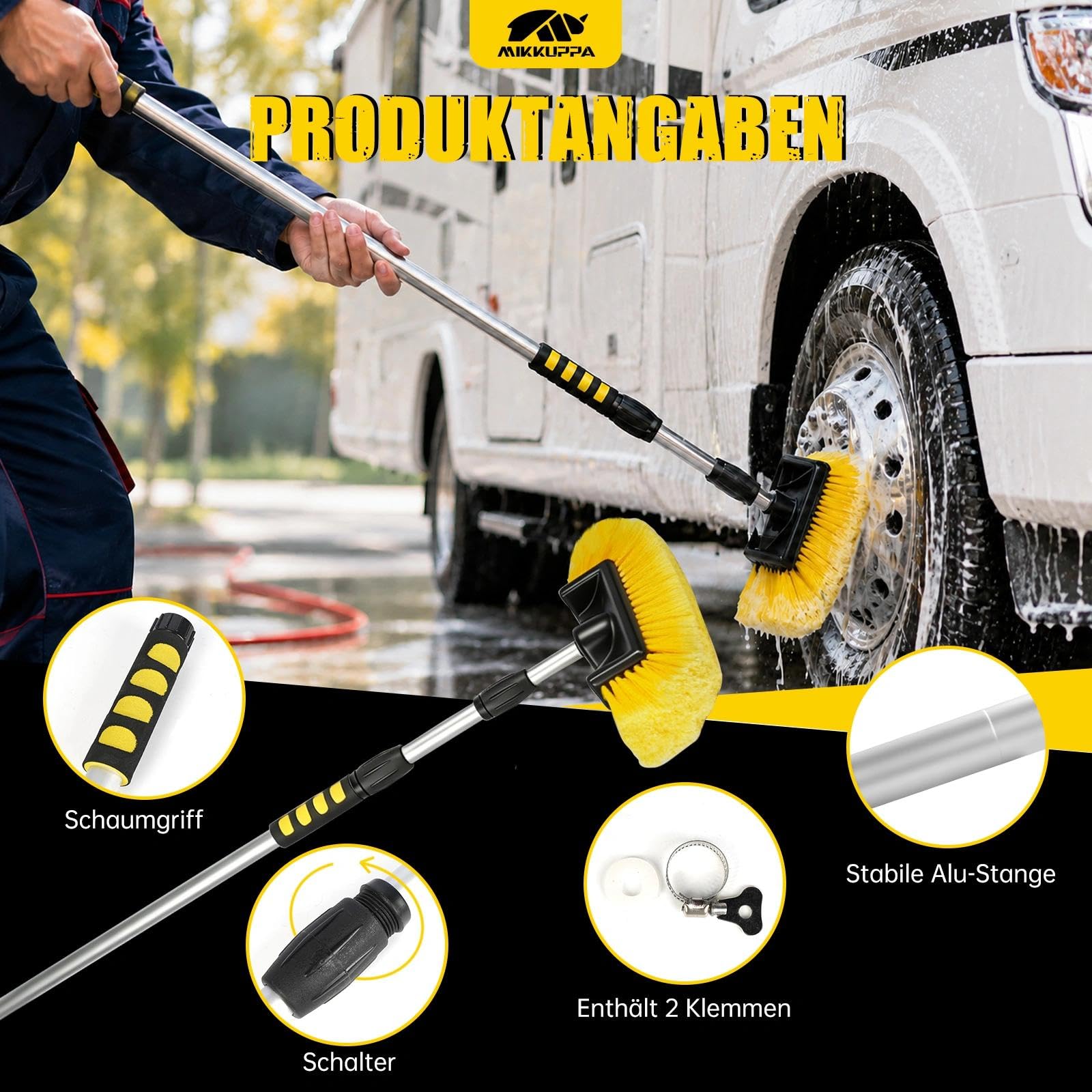 MIKKUPPA Teleskop Autowaschbürste mit Premium Brush Cover für gründliche Reinigung