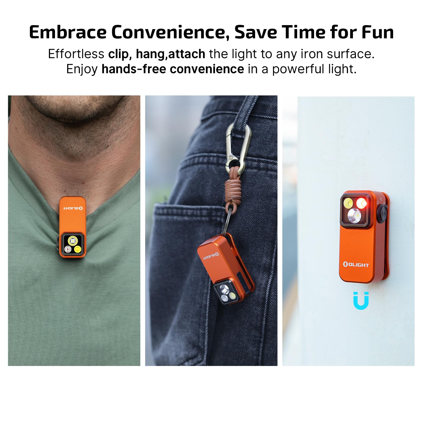 OLIGHT Oclip Pro Luce di Emergenza a Clip Mini Torcia 500LM IPX6 Compatto e Leggero Tre Sorgenti Luminose per l'Illuminazione Quotidiana e le Luci di Segnalazione di Sicurezza (Arancione)
