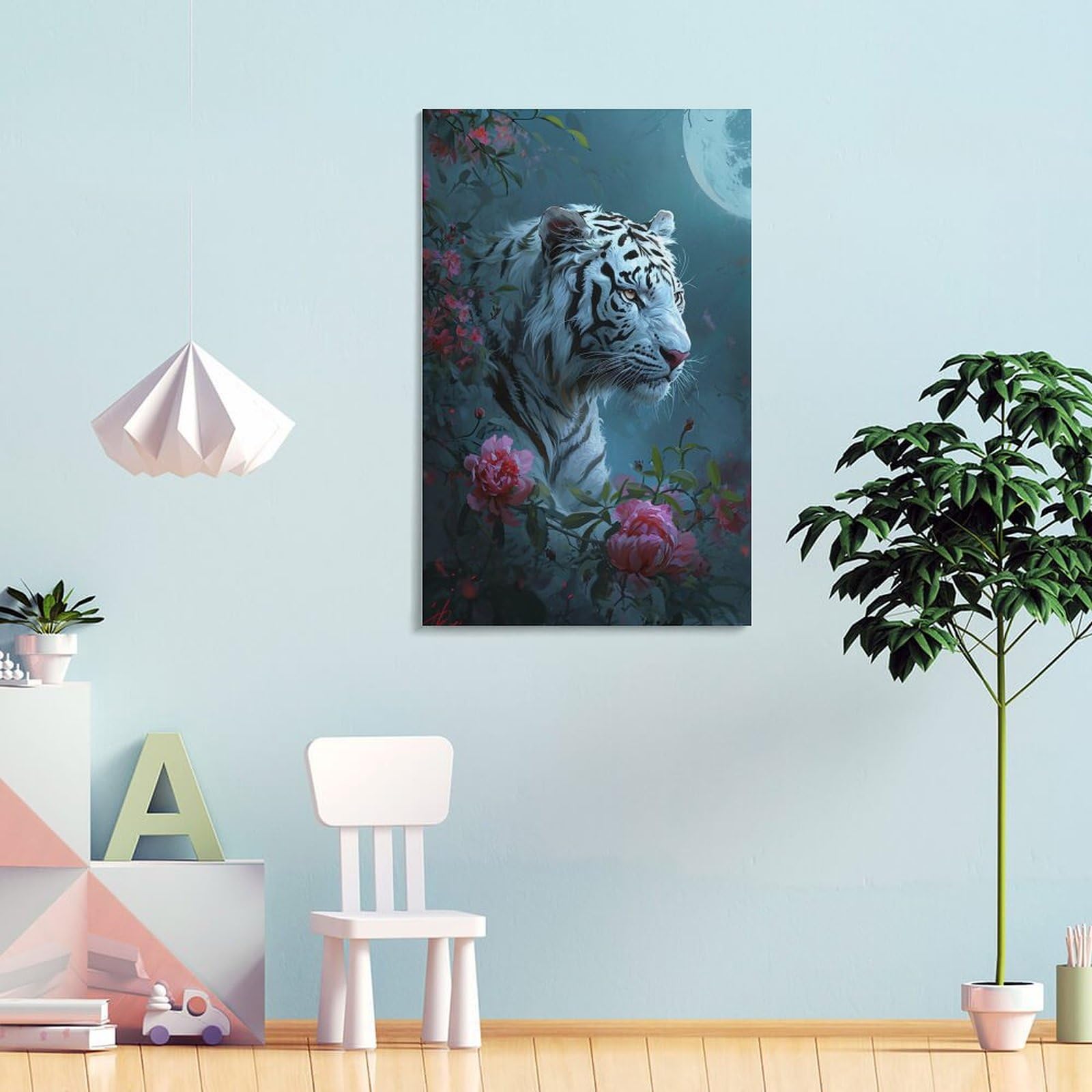 Amazon.co.jp: 絵画 遠くを見つめる獰猛なホワイトタイガーインテリア 