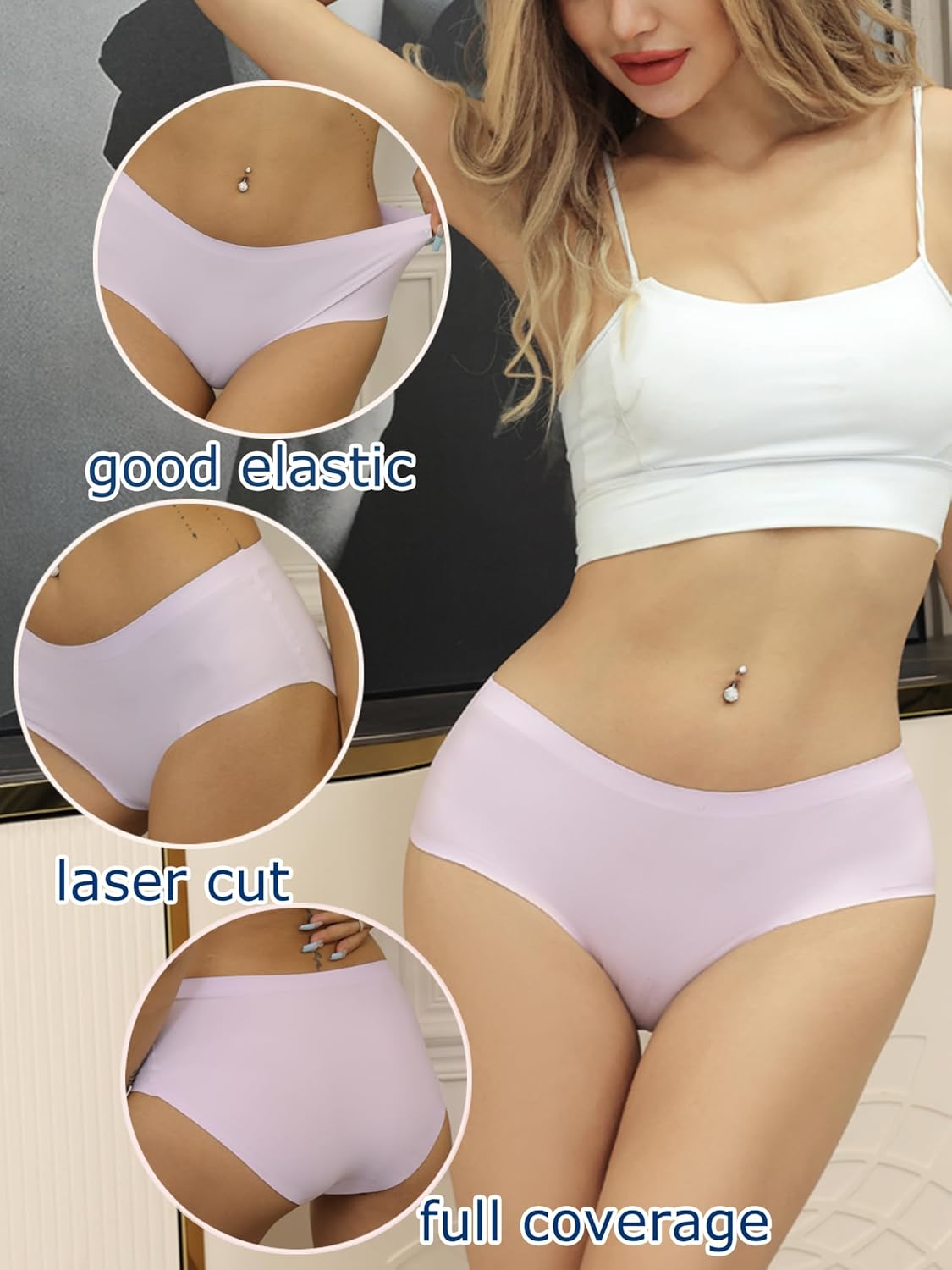 Bolivelan Women's Seamless Bikini Underwear Mid Rise No Show Soft Cheeky Ladies Underwear for Women 6 Pack - Image 7