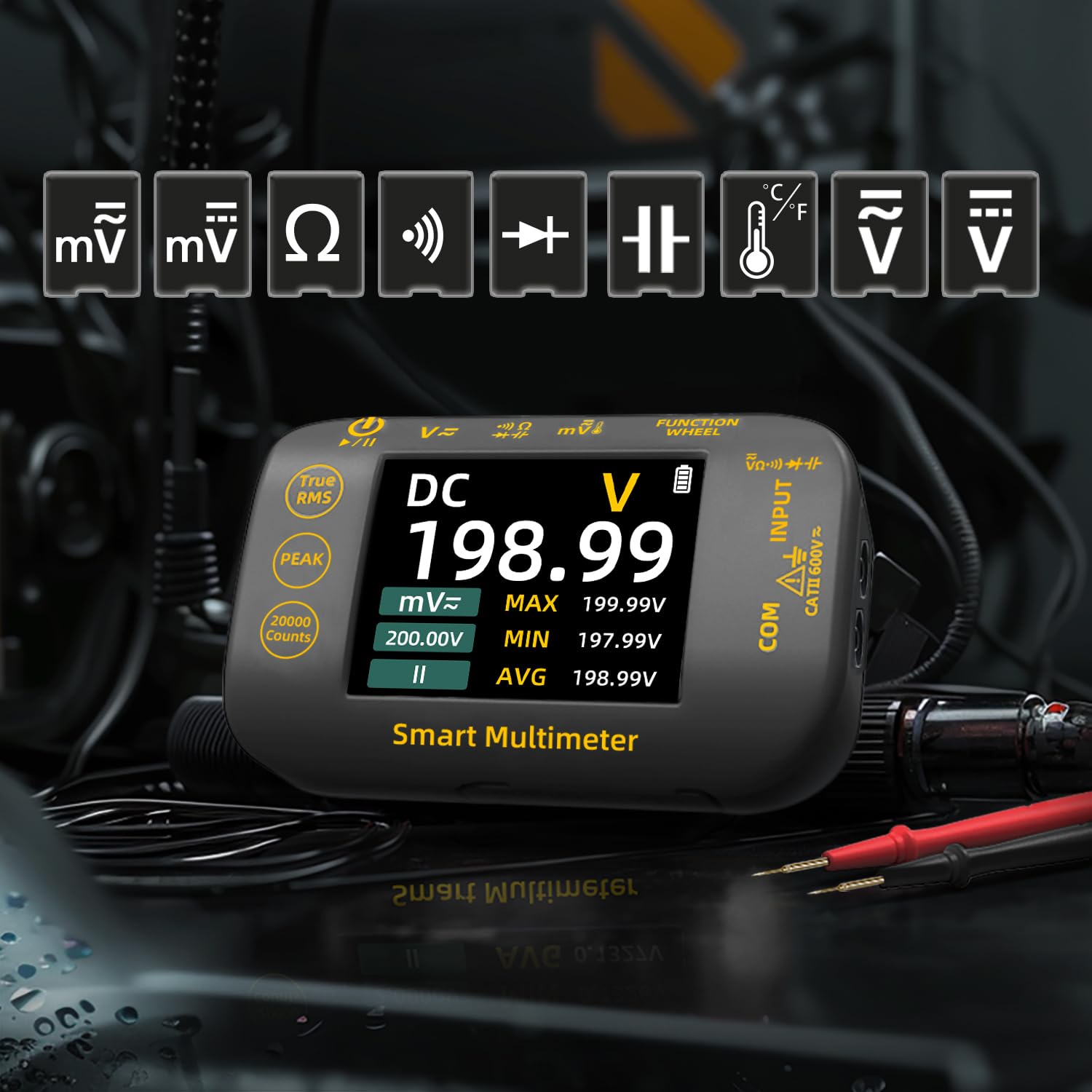BSIDE S40 Mini Multimetro Digitale Tascabile 20000 Conteggi Multimetro TRMS di Precisione 1000V con LCD a Colori e Supporto, Tester Elettricista Ricaricabile per Fotovoltaico Millivolt AC Peak