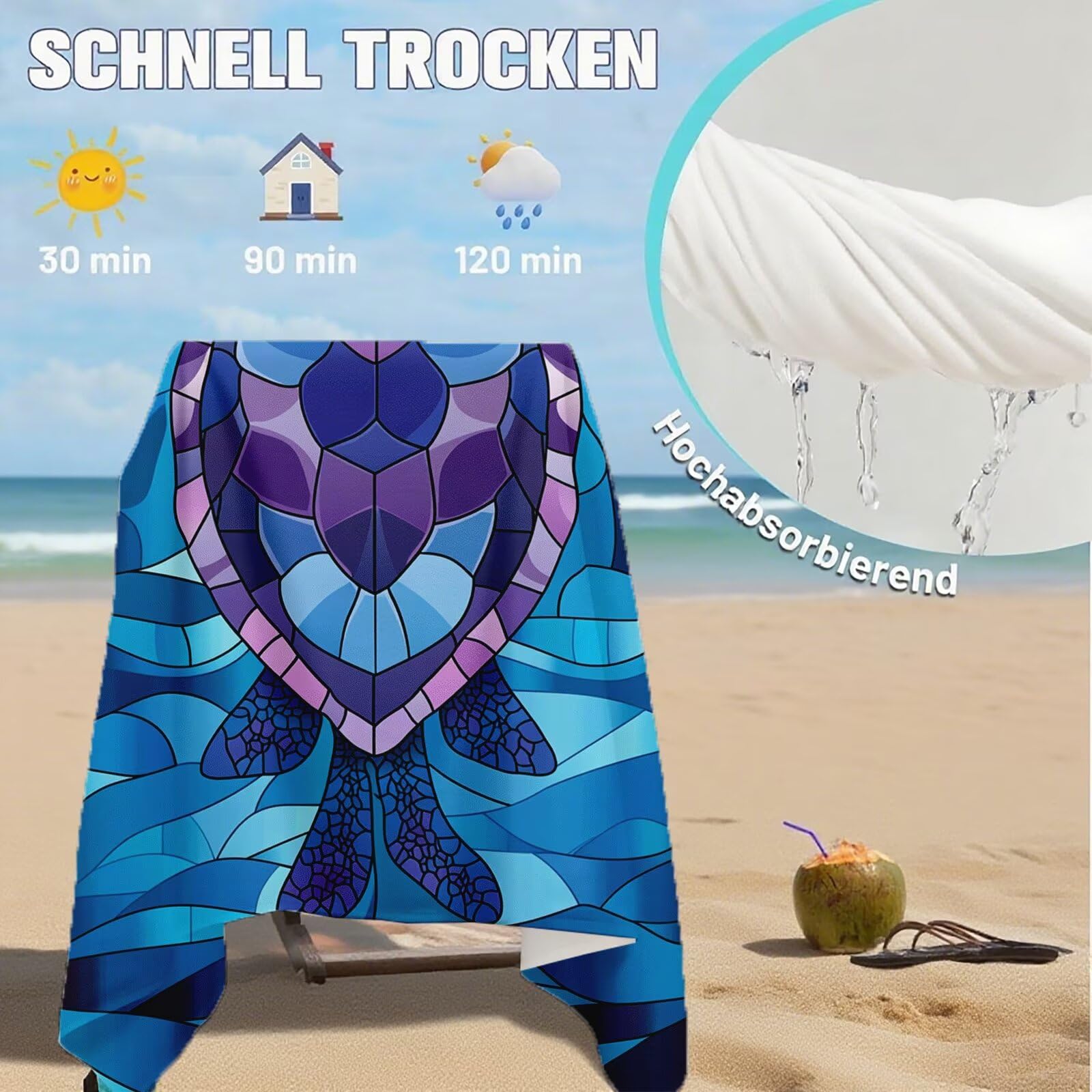 Telo Mare Microfibra, Telo Mare Grande 200 x 100 cm Set da 2, Antisabbia Asciugatura Rapida Assorbente Salvietta da Spiaggia Asciugamano per Palestra Piscina Viaggi Sport Picnic, Regali Donna Q-81