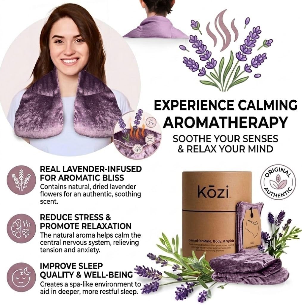 Kozi Neck Heating Pad | Microwaveable Weighted Shoulder Heating Pad | Neck and Shoulder Heating Pad with Herbal Aromatherapy (Amethyst)