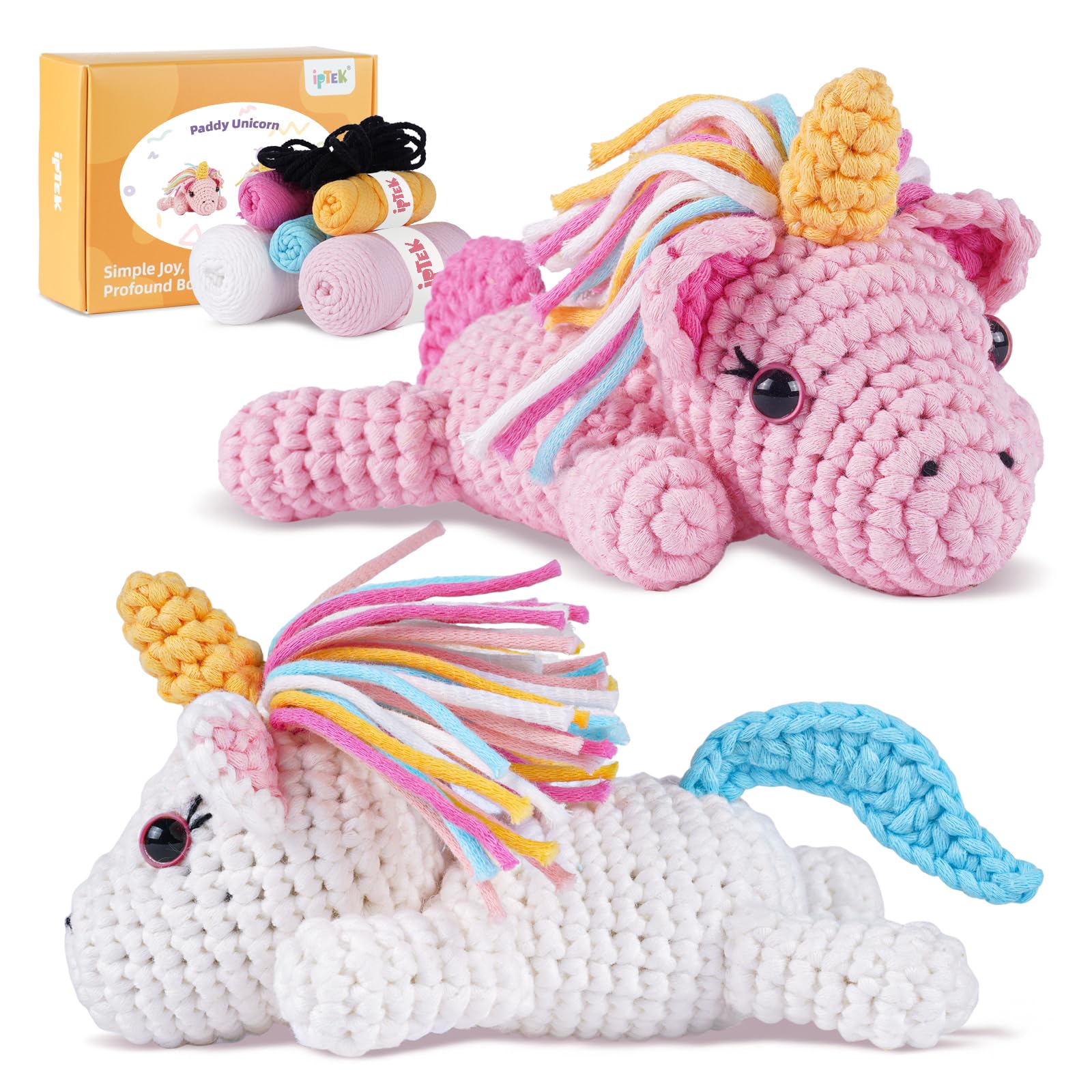 iptek Crochet Kit for Beginners, Learn to Crochet, Include Easy Knitting Soft Yarn, Step-by-Step Video Tutorial, Hook, Holiday Birthday Gift for Adults and Kids(​Unicorn​)