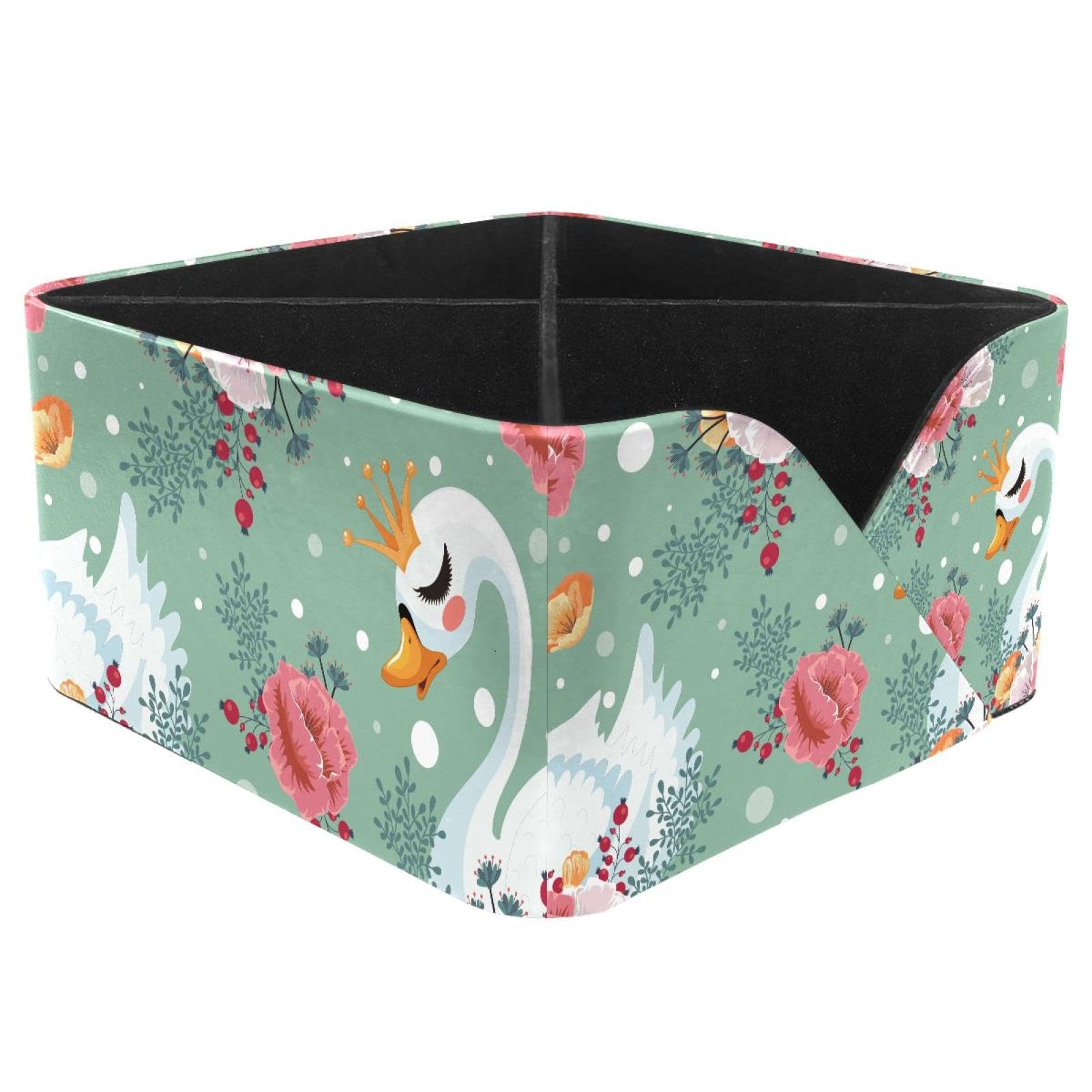 KengjuTesu Flowers Swan Nature Pattern Desktop Organizer Pen Holder, Rectangular Pencil Cup for Office, Study and Makeup Stations