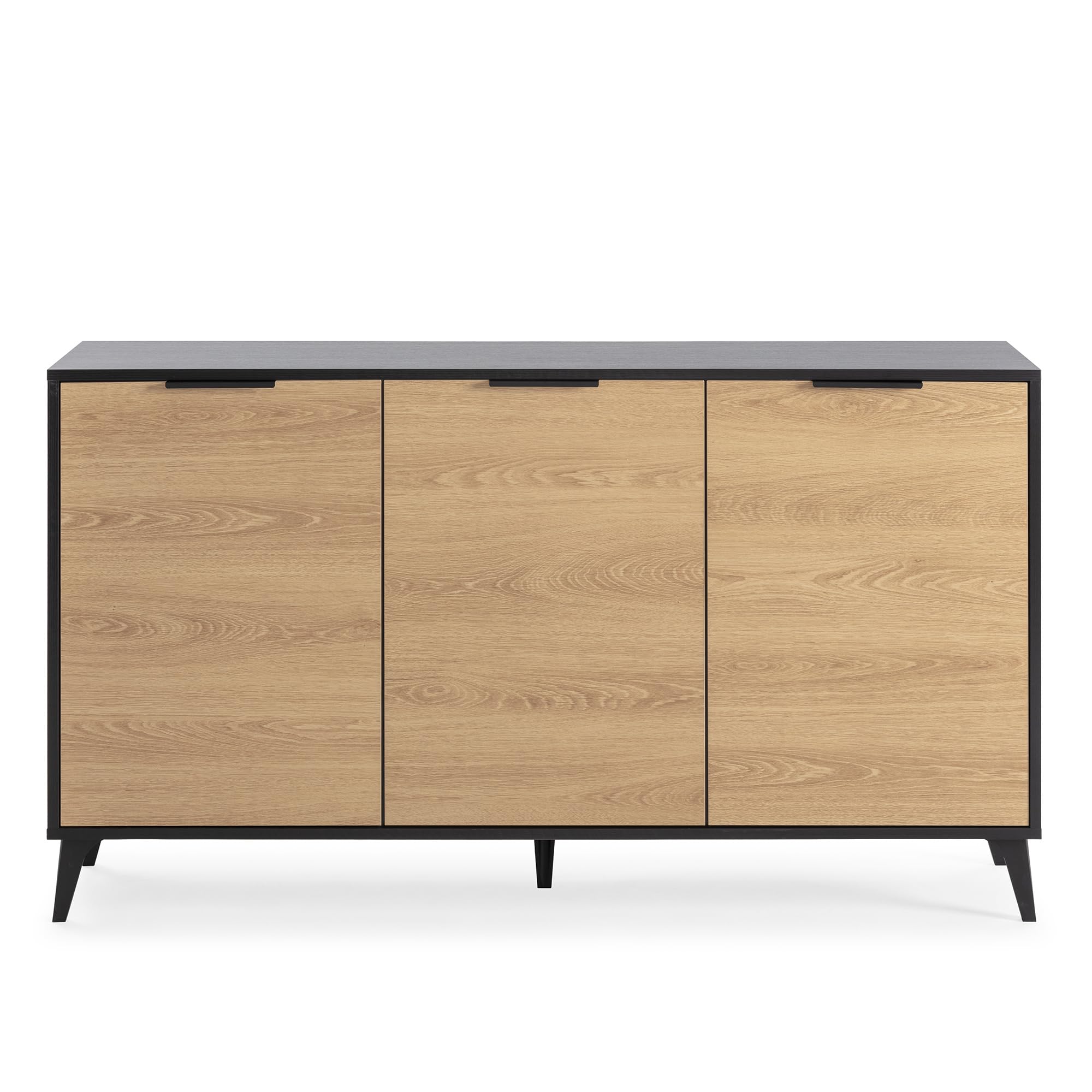 HOMN LIVING Aparador Kalma 3 Puertas, Color Negro Cepillado y Madera, 136 cm (Ancho) 40 cm (Profundo) 76 cm (Altura)