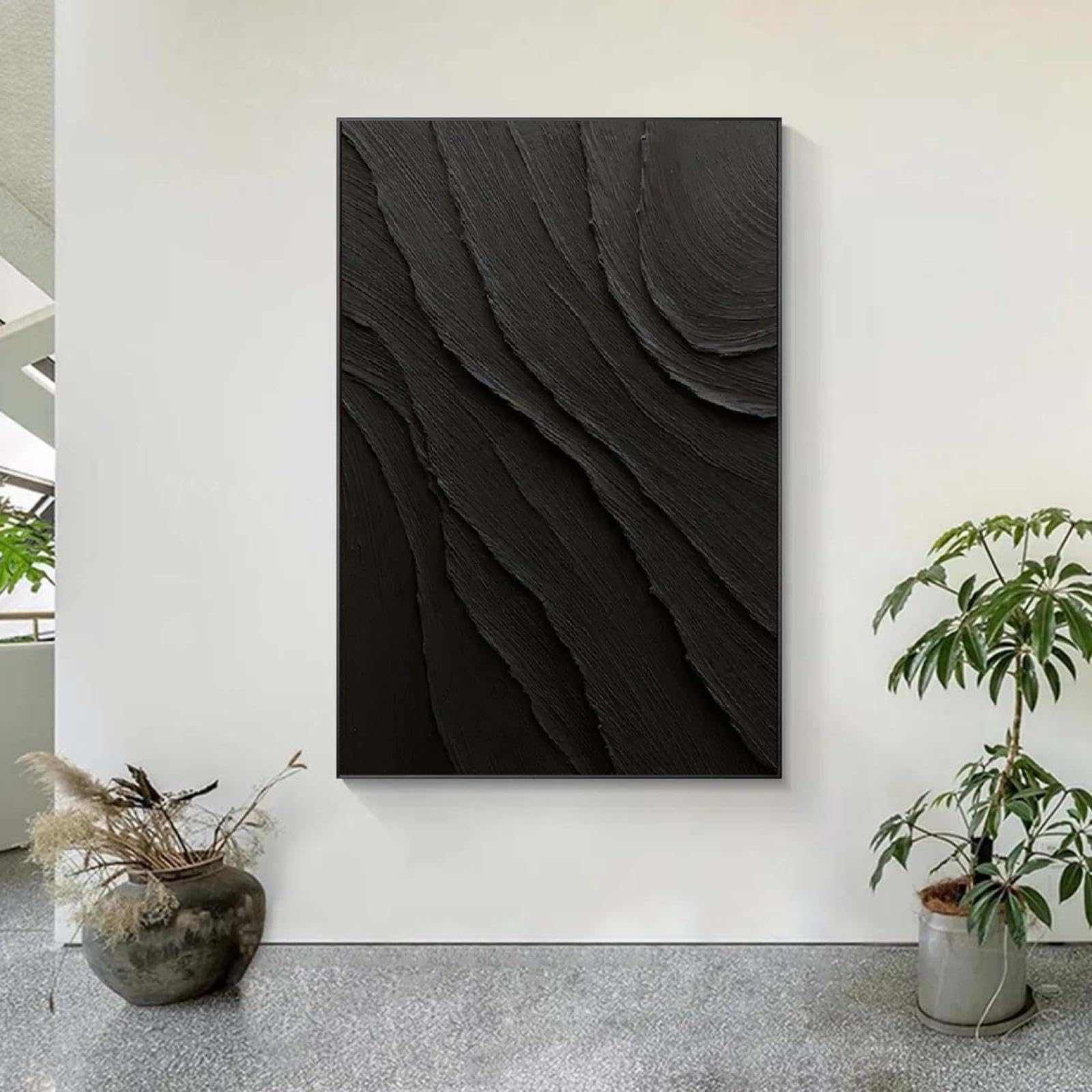 18meng Art Leinwand Bilder WandAbstrakt Schwarz 200x100 cm Leinwandbilder auf leinwand Modern XXL Groß Minimalistische Wandkunst Bilder für Wohnzimmer Schlafzimmer Wanddeko Bilder No Framed
