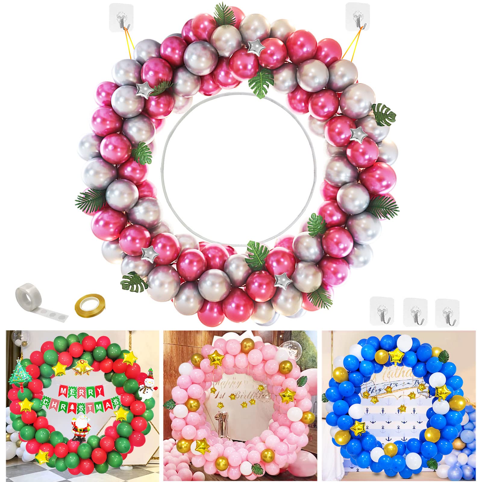 [Upgraded] Elecrainbow 65 Inch Large Circle Balloon Arch Frame Backdrop, 2-Minutes Quick and Easy Installation, Reusable PVC Circle Balloon Arch with Tools for Party, Birthday, Wedding, 23 Pack