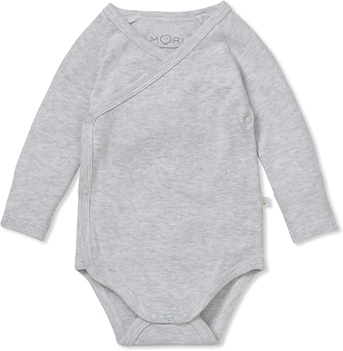MORI Body tipo kimono de algodón orgánico y bambú para bebés para niños y niñas, mameluco de manga larga estilo envoltura con botones sin níquel