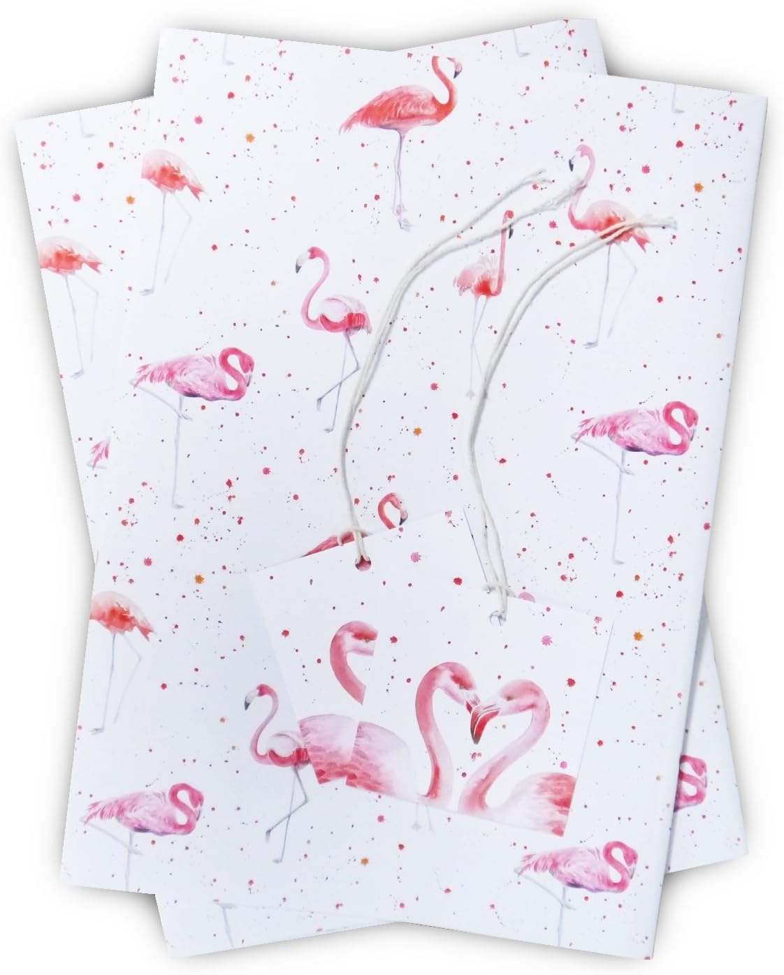 Flamingo gift wrapping paper, 2 sheets and 2 flamingo gift tags