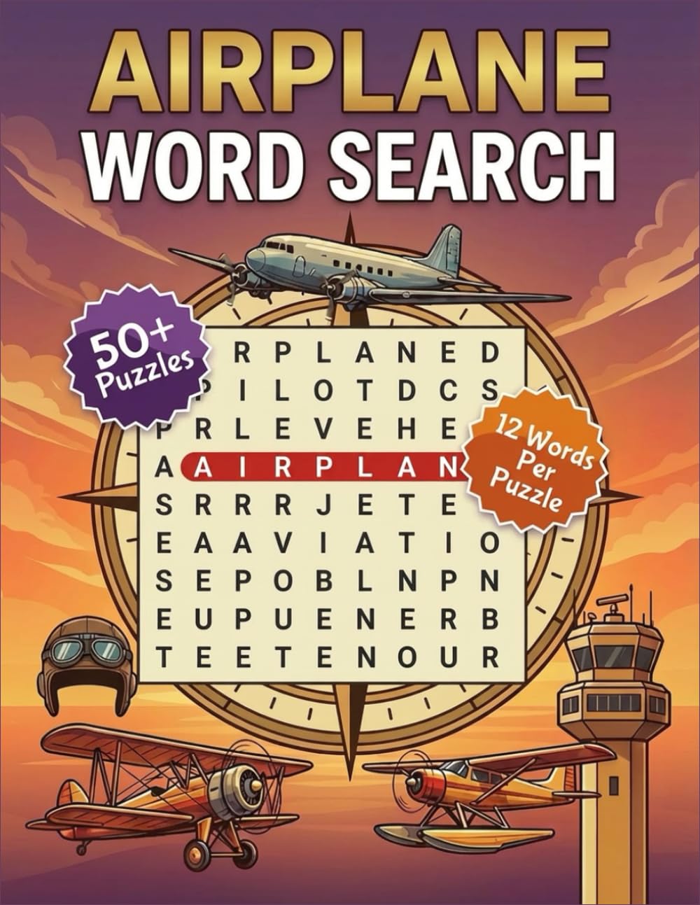 Airplane Word Search: Large Print Aviation-Themed Puzzles for Relaxation, Brain Games, and Stress Relief