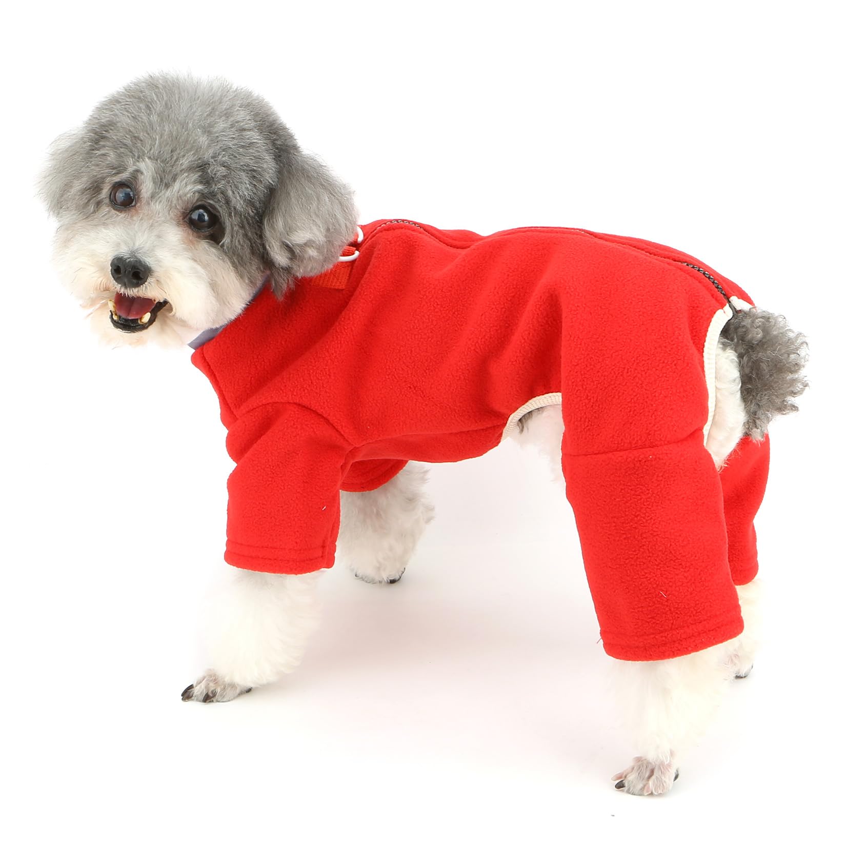 Zunea Zipper Dog Jumpsuit for Small Dogs Winter Warm Fleece Puppy Sweater Outfits with D-Ring Cold Weather Soft Pyjamas Jumpers 4-Legged Chihuahua Yorkie Clothes Pet Apparel Red L