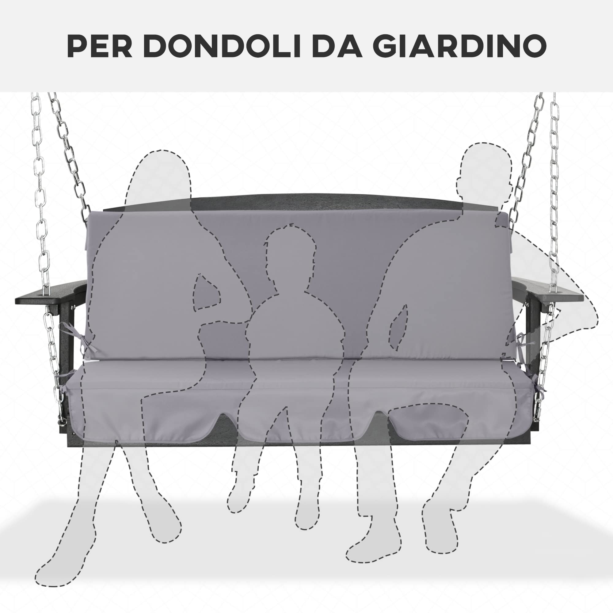 Outsunny Cuscini da Esterno in Gommapiuma e Poliestere per Dondolo da Giardino 3 Posti con Lacci di Fissaggio, 2 Pezzi da 130x45x5 cm, Grigio Scuro