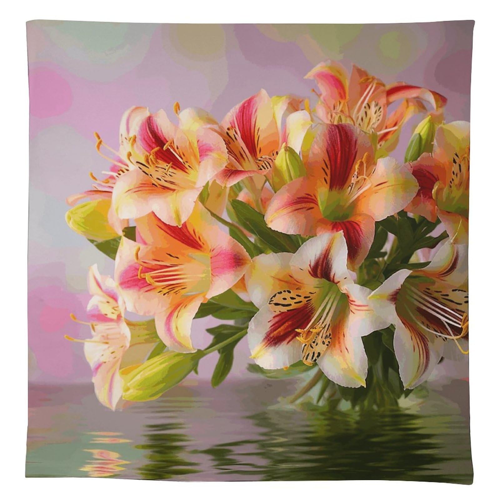Nappe de table rectangulaire lavable imprimée motif alstroemeria