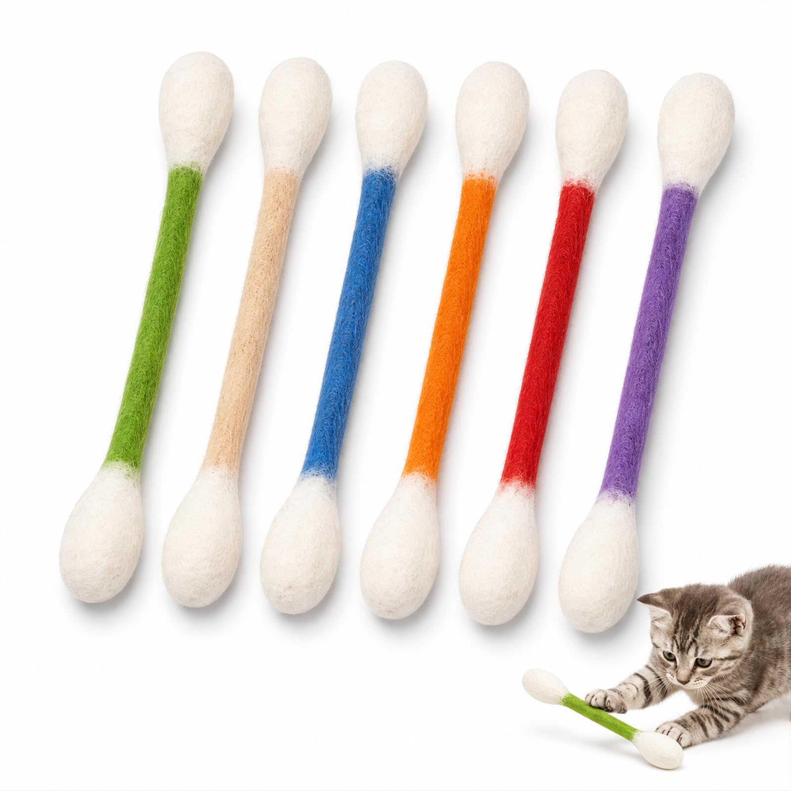 6Pcs Catnip Cat Chew Toys Giant Cotton Swab for Kitten Teething Play
