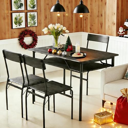 Miniatura 1 de ECOTOUGE Juego de mesa de comedor para 4, mesa de cocina de madera y sillas con estantes de almacenamiento y marco de metal, juegos de mesa de