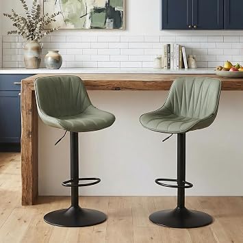 YOUNIKE Olive Green Bar Stools Set of 2 Counter Height Swivel Bar Chairs