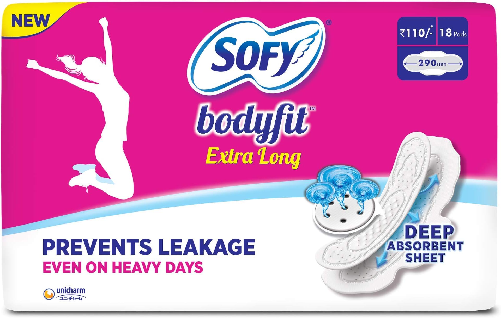 Bodyfit Pro XL - 290mm | 18 pads | Women Sanitary Pads | Leakage Protection | Long Lasting | Deep Absorption | Centre Thick Fit | Comfy Dry Cover | X-Large