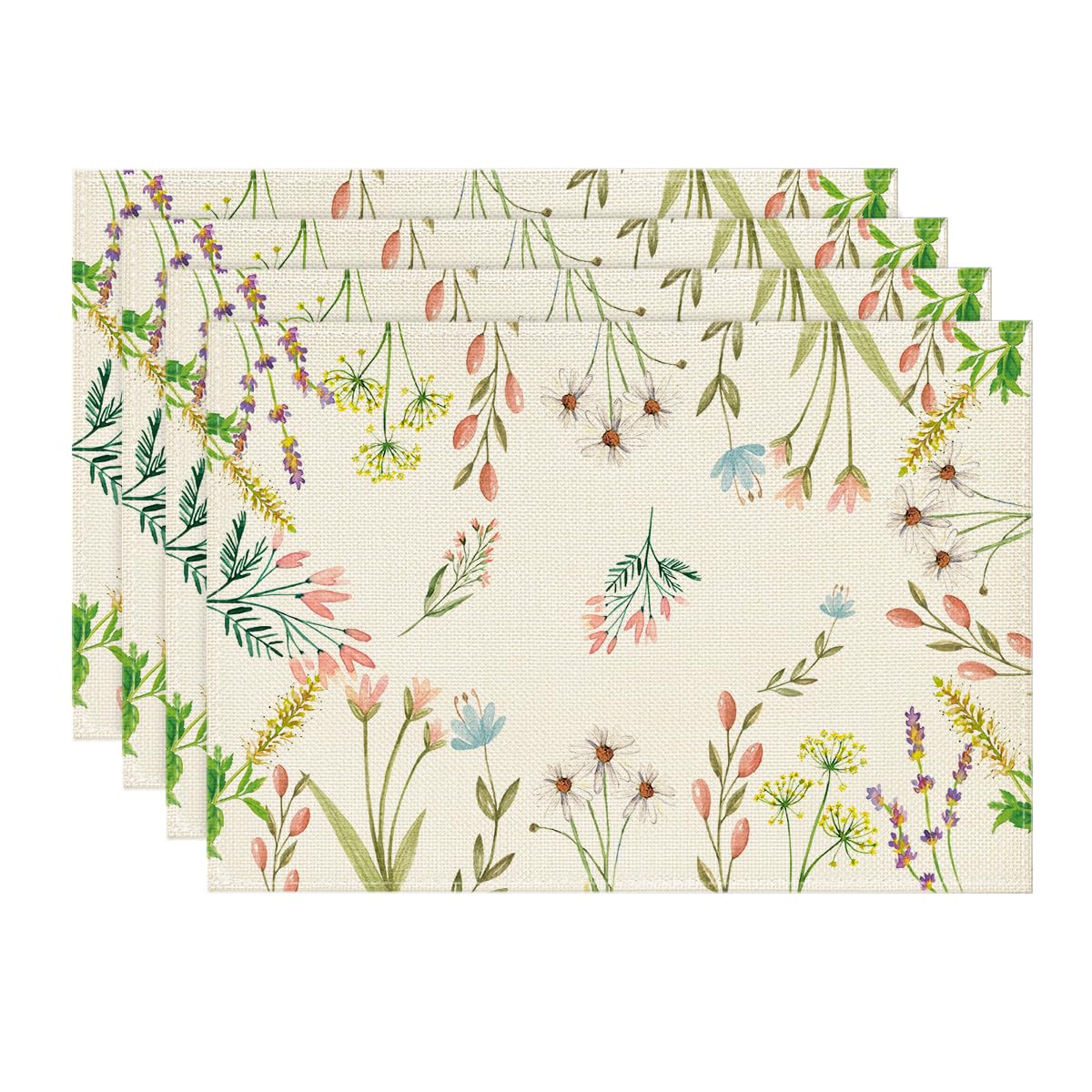 Artoid Mode Floral Leaves Spring Set of 4 Placemats, Seasonal Kitchen Table Decoration Indoor Holiday Party Decor 30x45cm