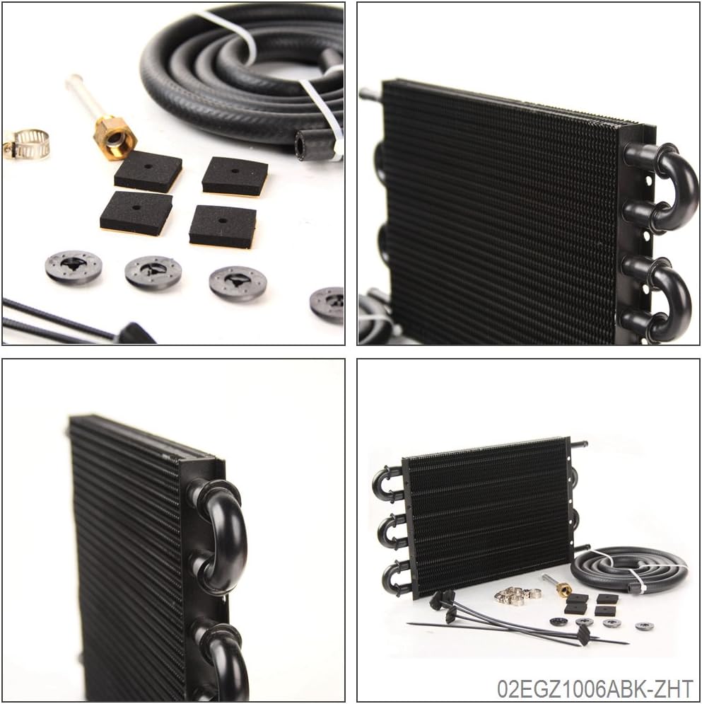 G-PLUS 6 Row AN6 Radiator Remote Aluminum Transmission Engine Oil Cooler + Hose/Mounting Kit