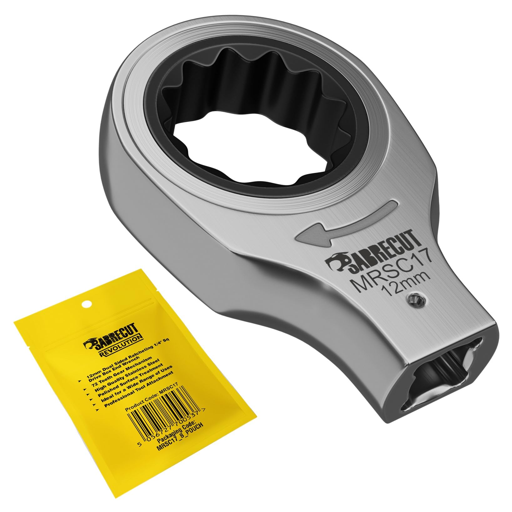 SabreCut 1 x MRSC17 12mm Dual Sided Ratcheting Wrench 1/4" Square Drive 72 Tooth Precision Gear 62Nm High Torque Ratchet Professional Stainless Steel Compact Tool Attachment
