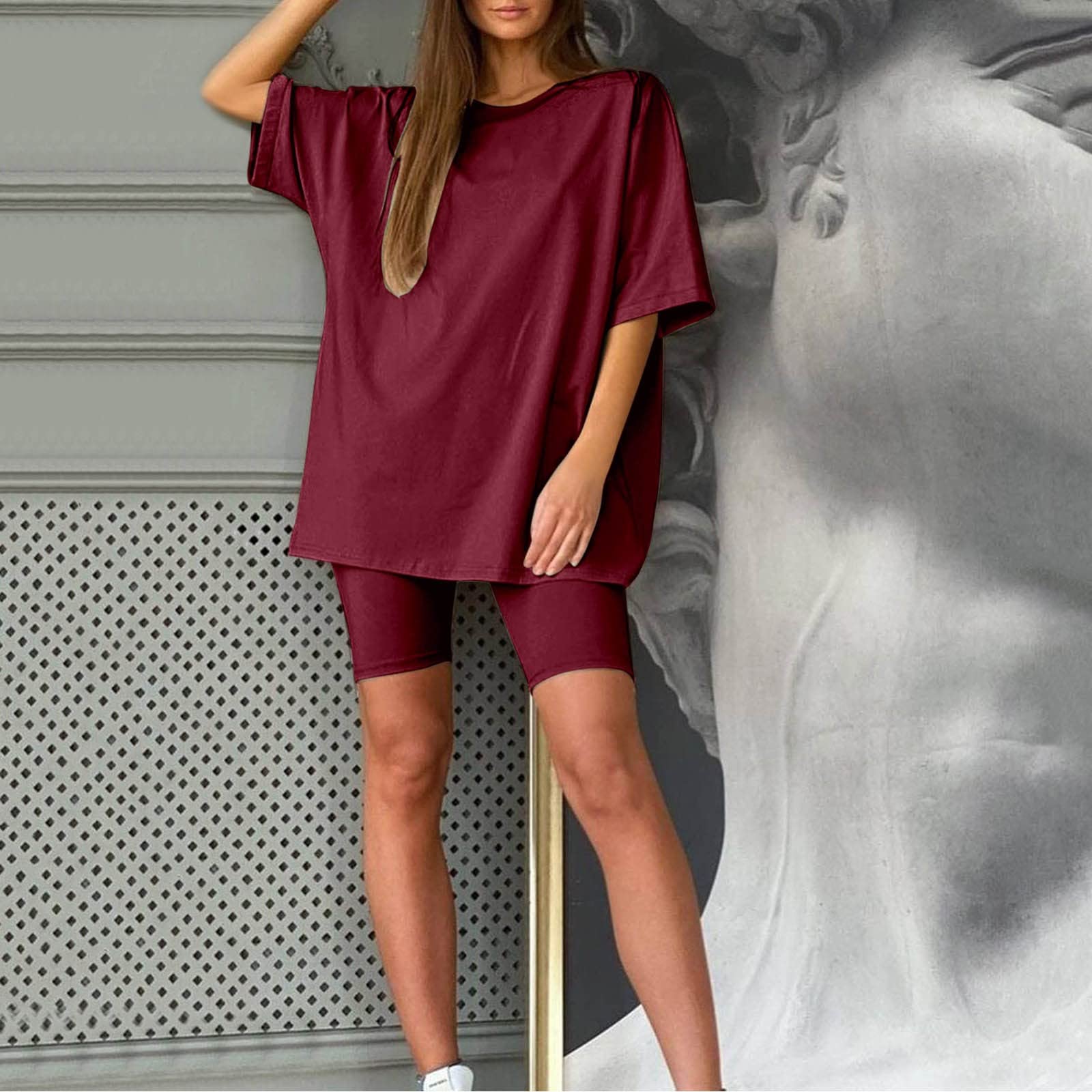 Zweiteilige Outfits für Damen, Kurzarm-Oberteile, kurze Hosen, Laufen, Yoga, Sport-Sets