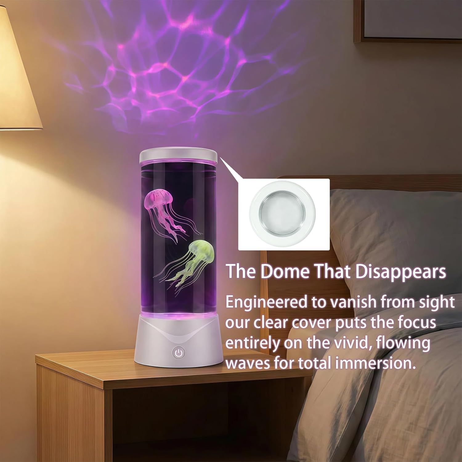 Jellyfish Lamp 7 Color Changing Effect Dancing Jelly Fish Toy Aquarium Night Light with Adapter Wave Projection for Room Bedroom Office Homer Decor Sensory Lamp Gift for Kids Adults (White)