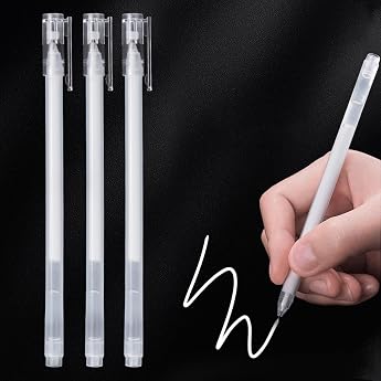 White Gel Pens for Highlights 3 Pieces 0.5 mm Line Width Waterproof White Pen Gel Pens White Traschfast Drying Gel Pen White Set for Drawing Highlighting and Writing