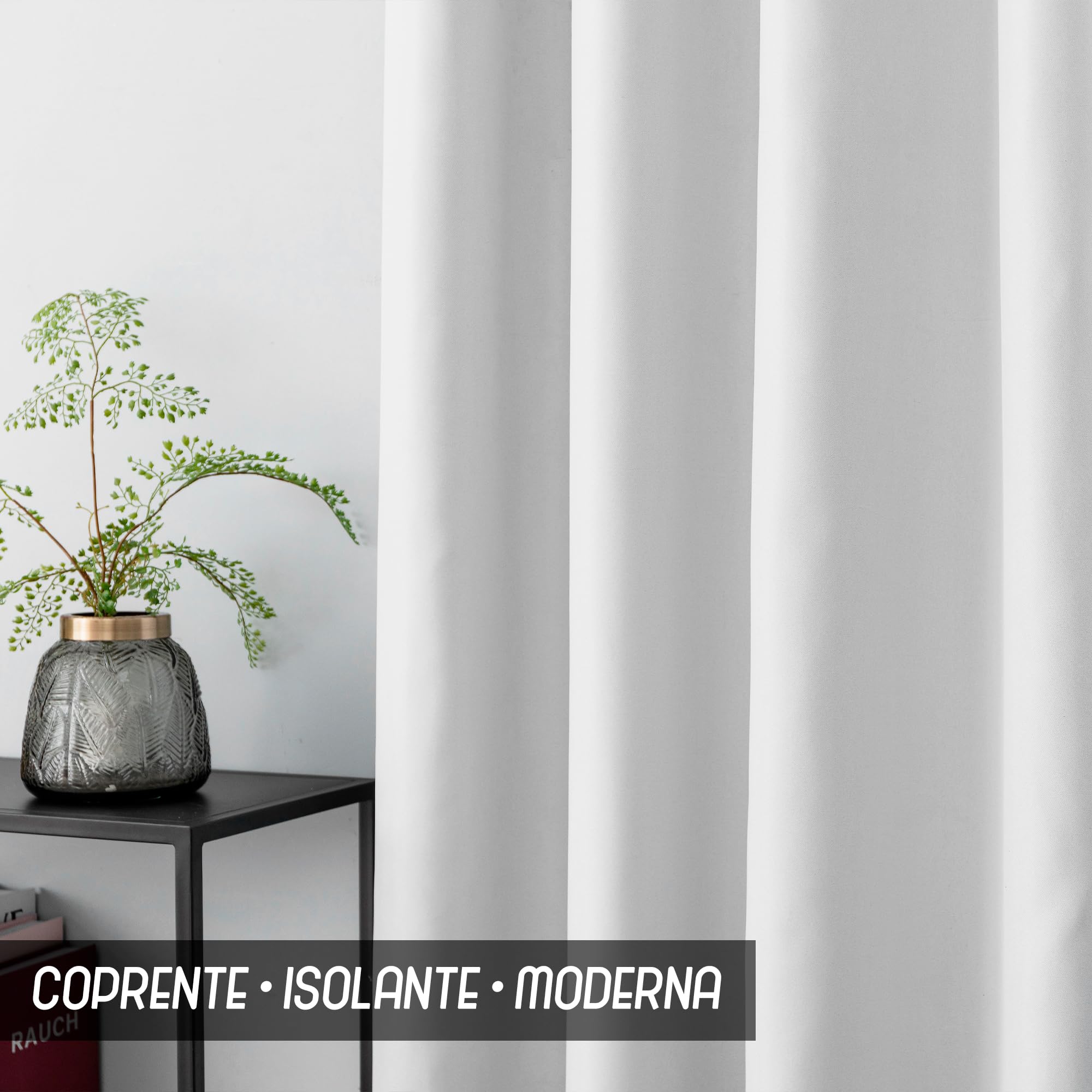 GIRASOLE HOME Paire de Rideaux Blancs Occultants Thermiques Doux, Couleur Unie, Rideau Isolant pour Salon, Chambre et Intérieur, 2 Panneaux avec Oeillets 140 x 238 cm