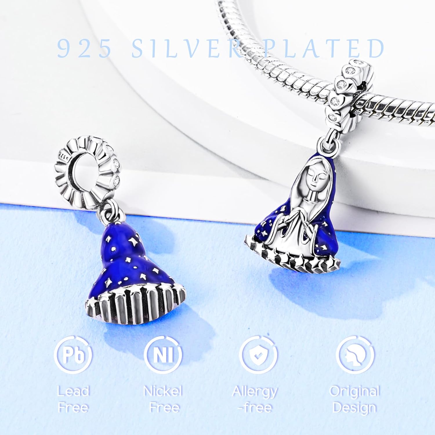 925 Sterling Silver Charms Beads for Bracelets Necklaces Blue Virgin Mary Charms Retro Blessed Mother Lucky Charm Jewelry Gifts for Women - Image 5