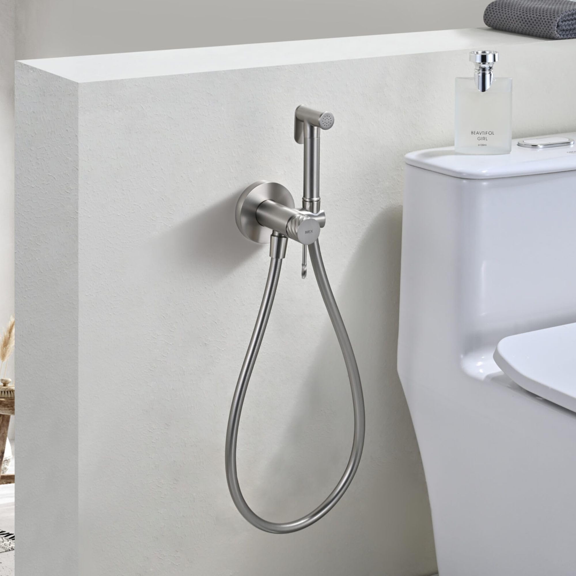 IMEX Bidet prysznic z zimną i gorącą wodą, szczotkowany nikiel, bateria do zabudowy bidet, higieniczna jednouchwytowa głowica prysznicowa do toalety, zamiennik kranu bidetowego, seria Bless