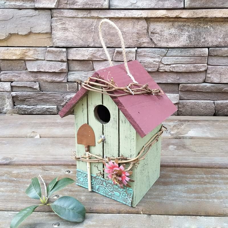 Antique Wooden Birdhouse Pendant, Outdoor Antique Craft Decorative Birdhouse, Wooden Hanging Garden Birdhouse Porch Patio Patio Decoration (E)