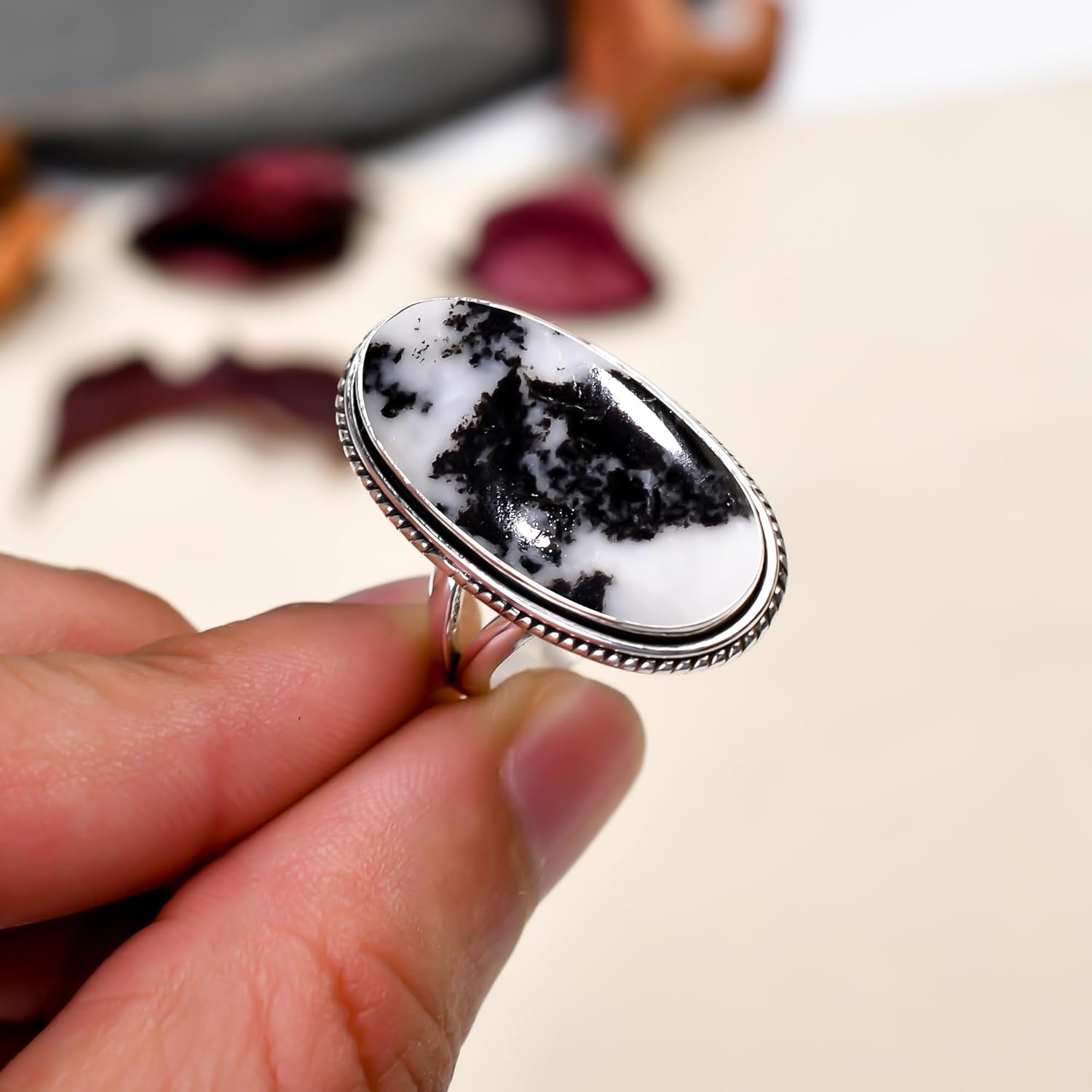 Natural White Buffalo Turquoise Gemstone Ring 925 Sterling Silver Rings Handmade Statement Oxidise Rings Stacking Ring Turquoise Jewelry